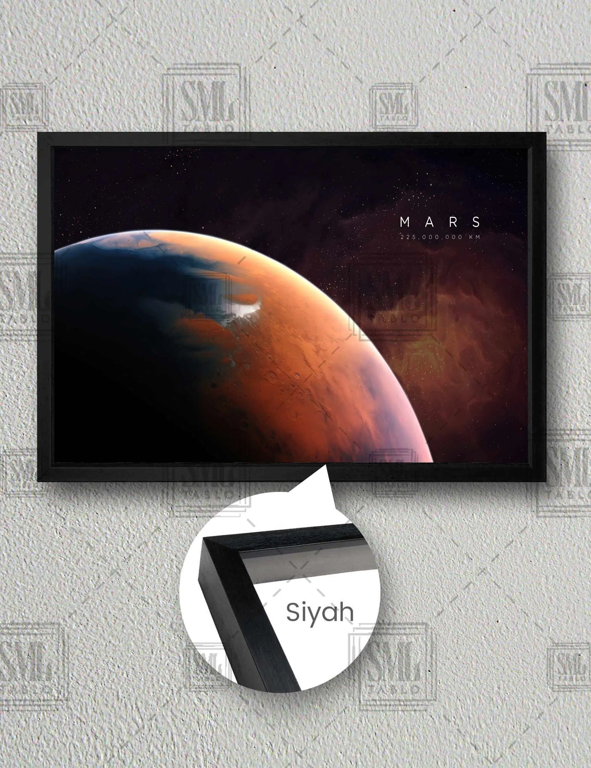Kızıl Gezegen Mars Uzay Cosmos Kozmoz Dekor Astronot Yatay Çerçeveli Kanvas Tablo - Siyah