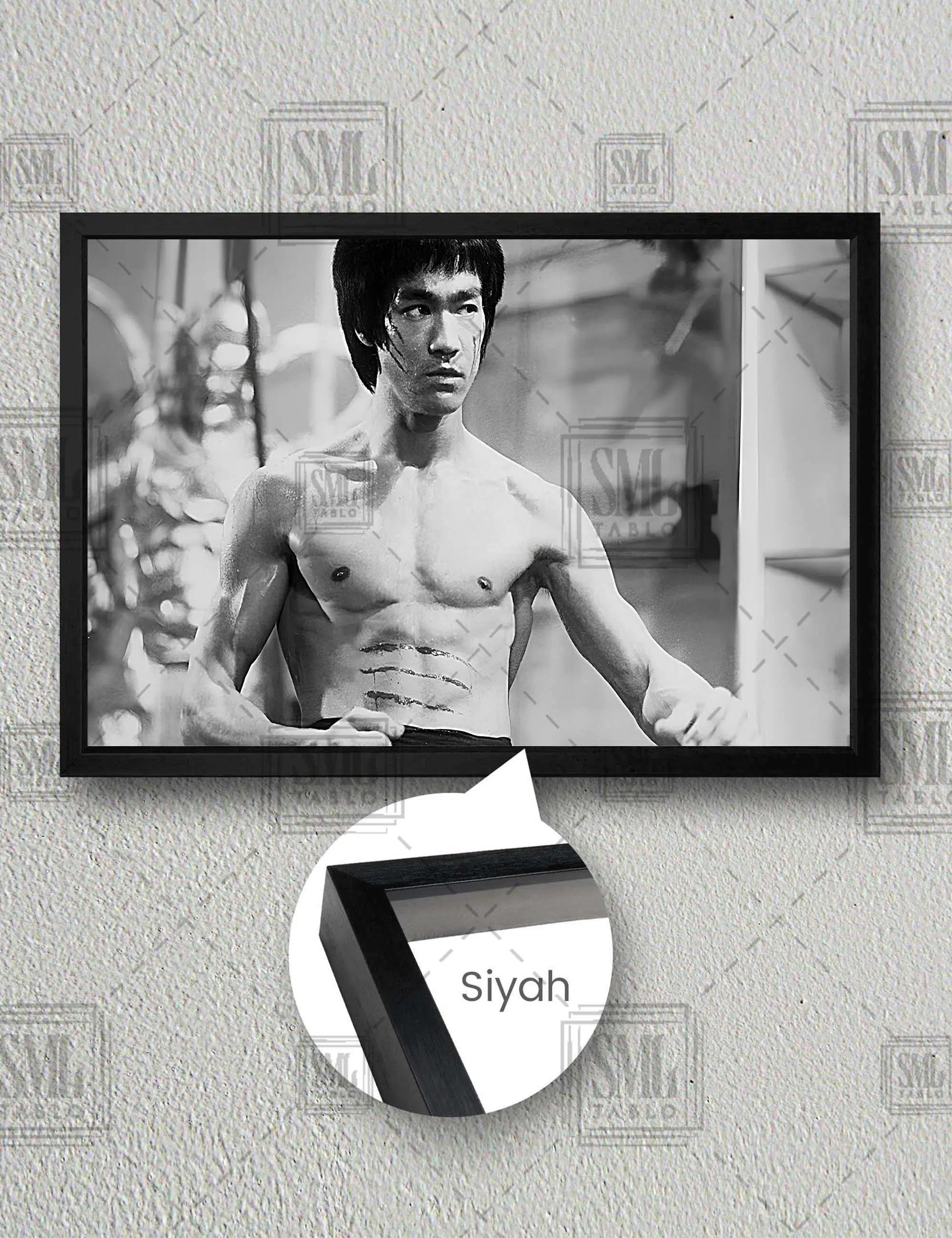 Kung Fu Dövüş Sanatları Ustası Efsane Bruce Lee Yatay Çerçeveli Kanvas Tablo - Siyah