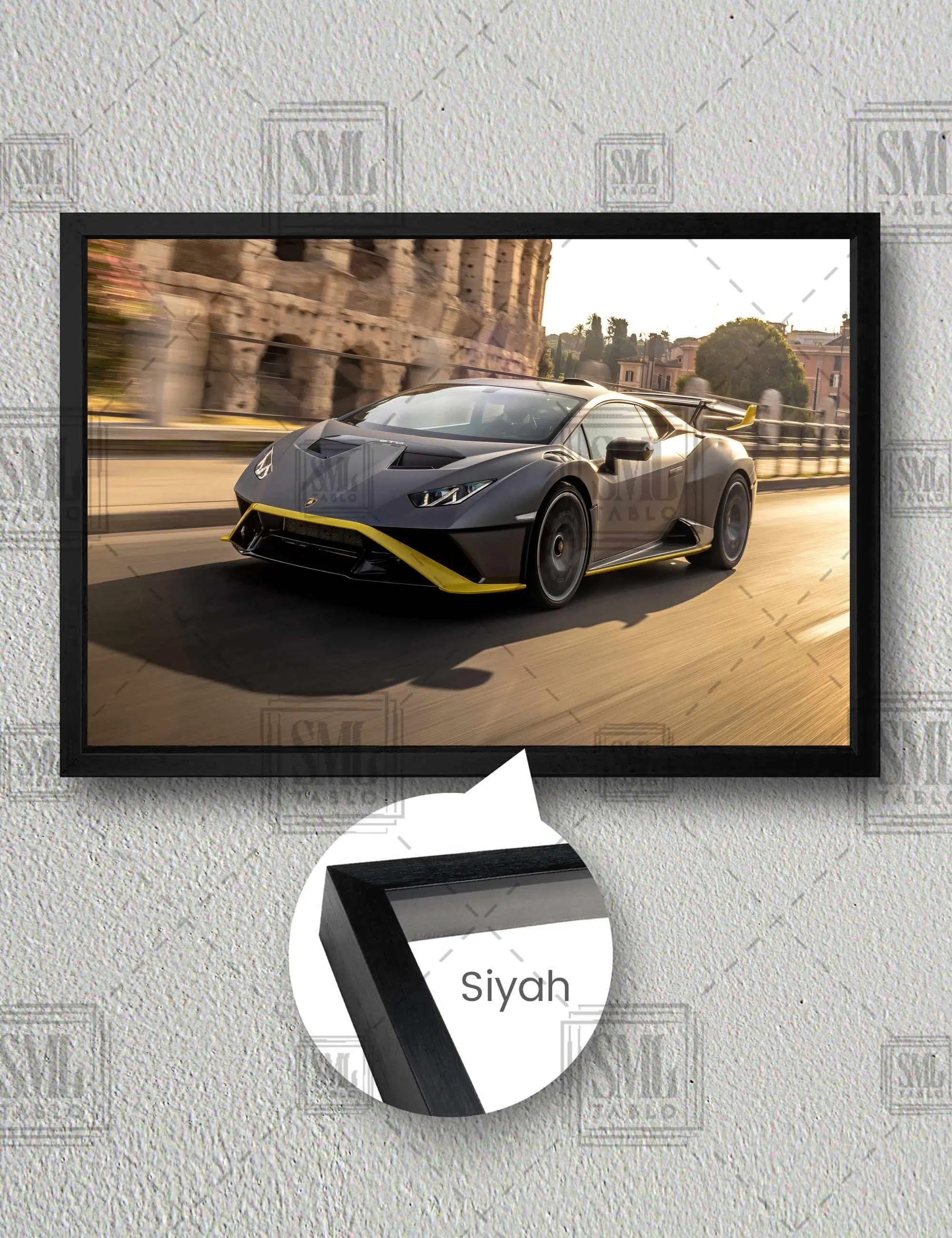 Lamborghini Huracan Super Car Araba Manzara Doğa Yatay Çerçeveli Kanvas Tablo - Siyah