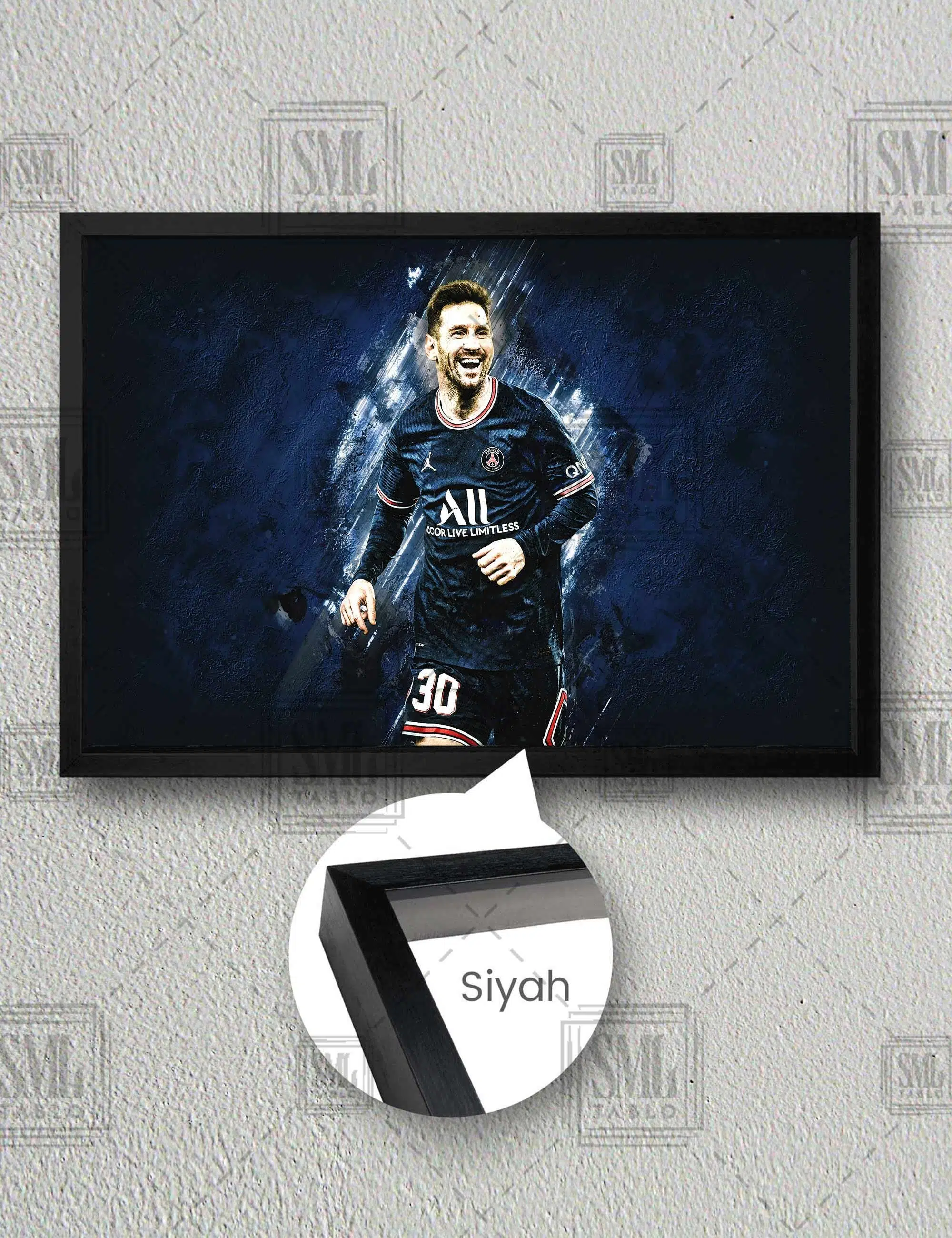 Lionel Messi Psg Paris Saint Germain Futbol Football Player Yatay Çerçeveli Kanvas Tablo - Siyah