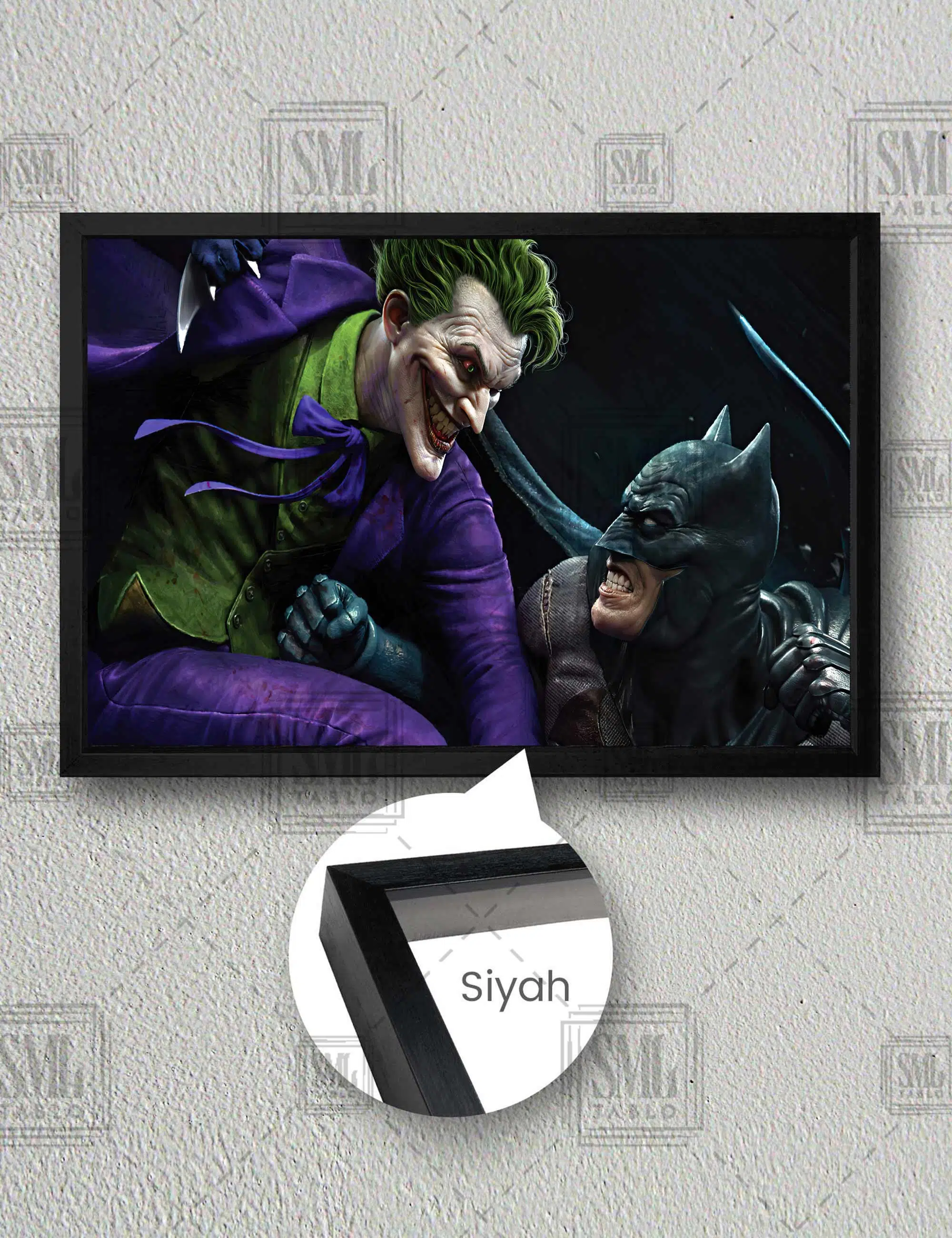 Mor Elbiseli Joker Ve Batman Sanat Film Dekor Yatay Çerçeveli Kanvas Tablo - Siyah