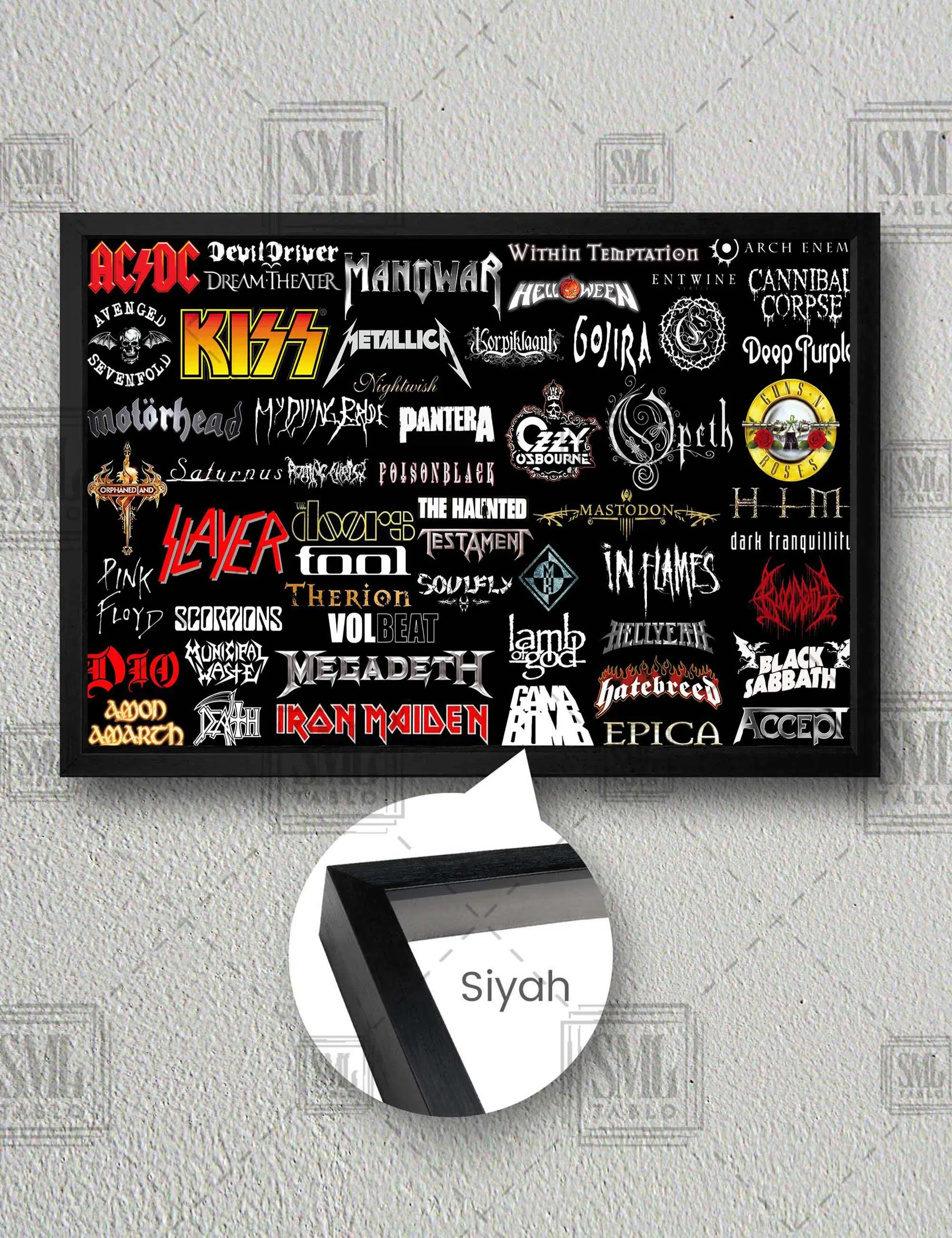 Müzik Grubları Ve Amblemleri Rock Müzik Sanat Simge Dekor Yatay Çerçeveli Kanvas Tablo - Siyah