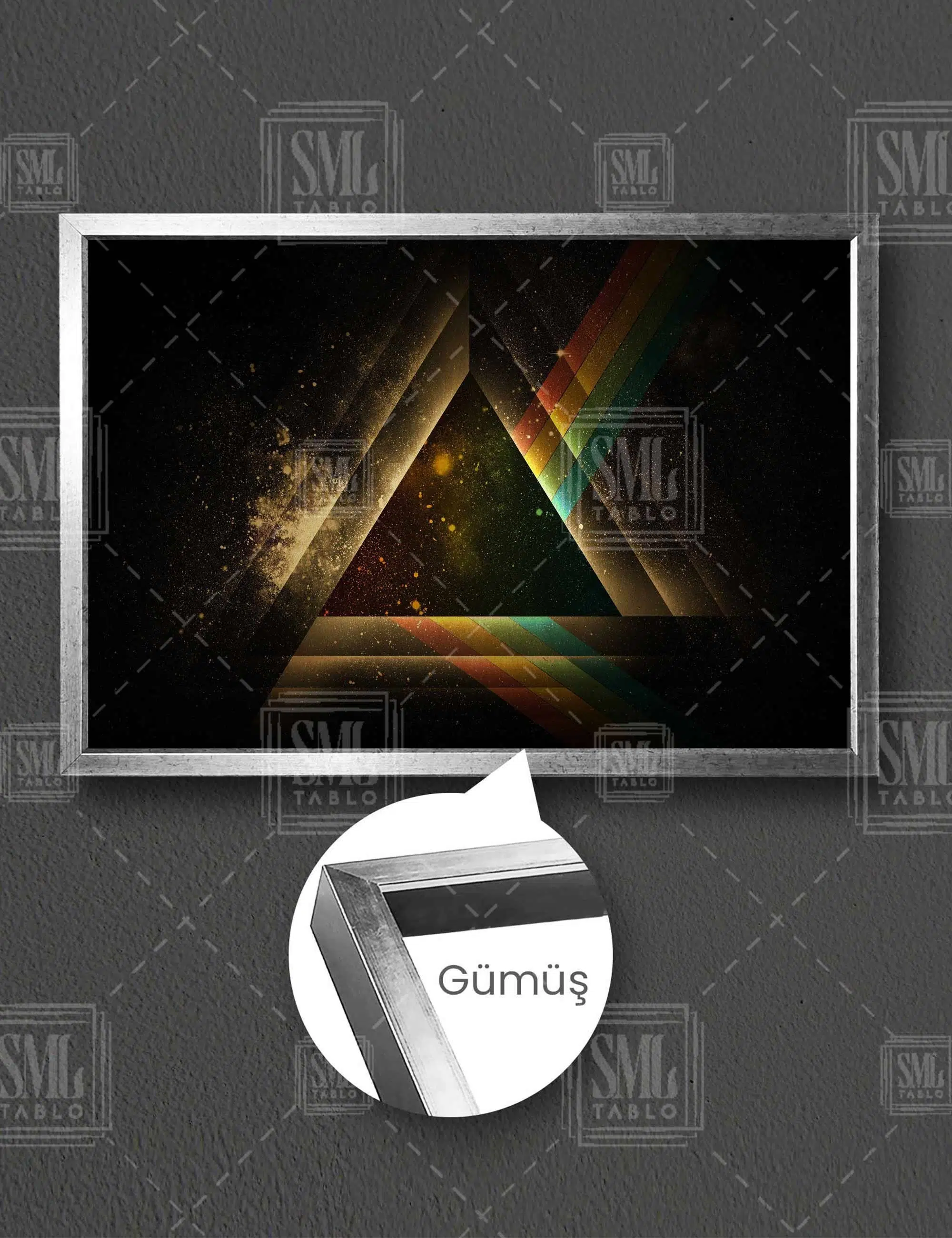 Pink Floyd Rock Müzik Grubu Nostalji Art Sanat Prizma Yatay Çerçeveli Kanvas Tablo - Gümüş