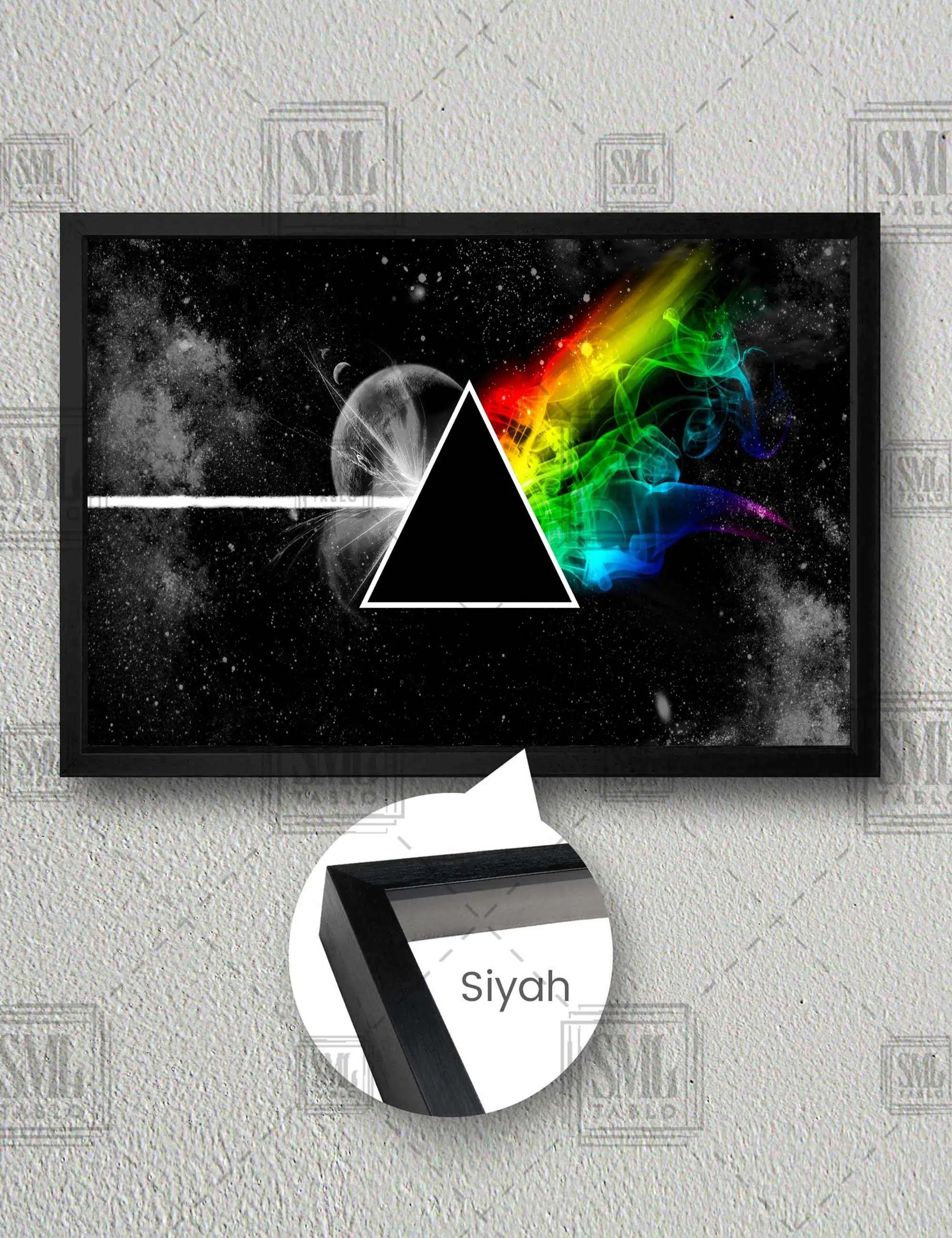 Pink Floyd Rock Müzik Sanat Dekor Art Uzay Prizma Yatay Çerçeveli Kanvas Tablo - Siyah
