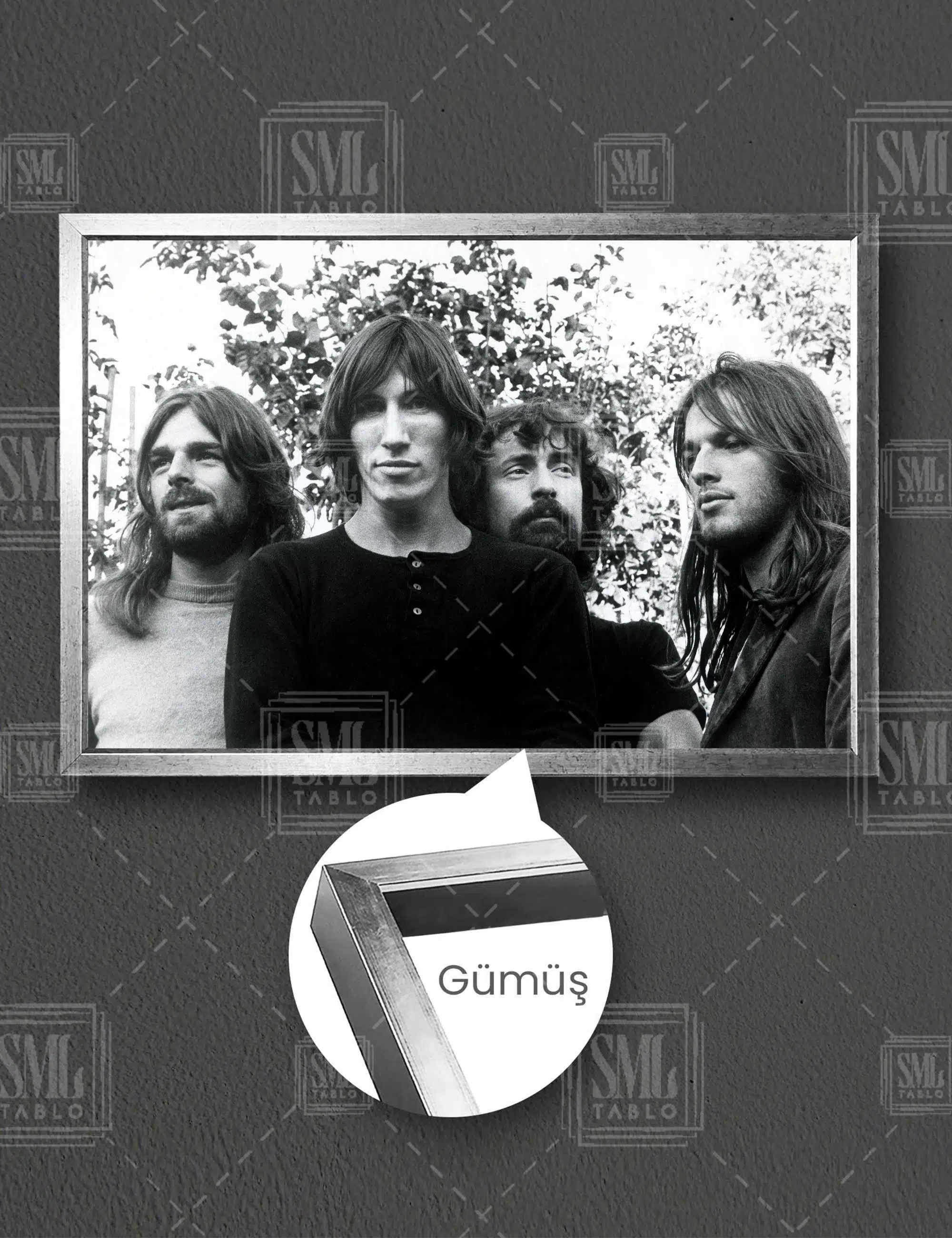 Pink Floyd Rock Müzik Sanat Nostalji Retro Dekor Yatay Çerçeveli Kanvas Tablo - Gümüş