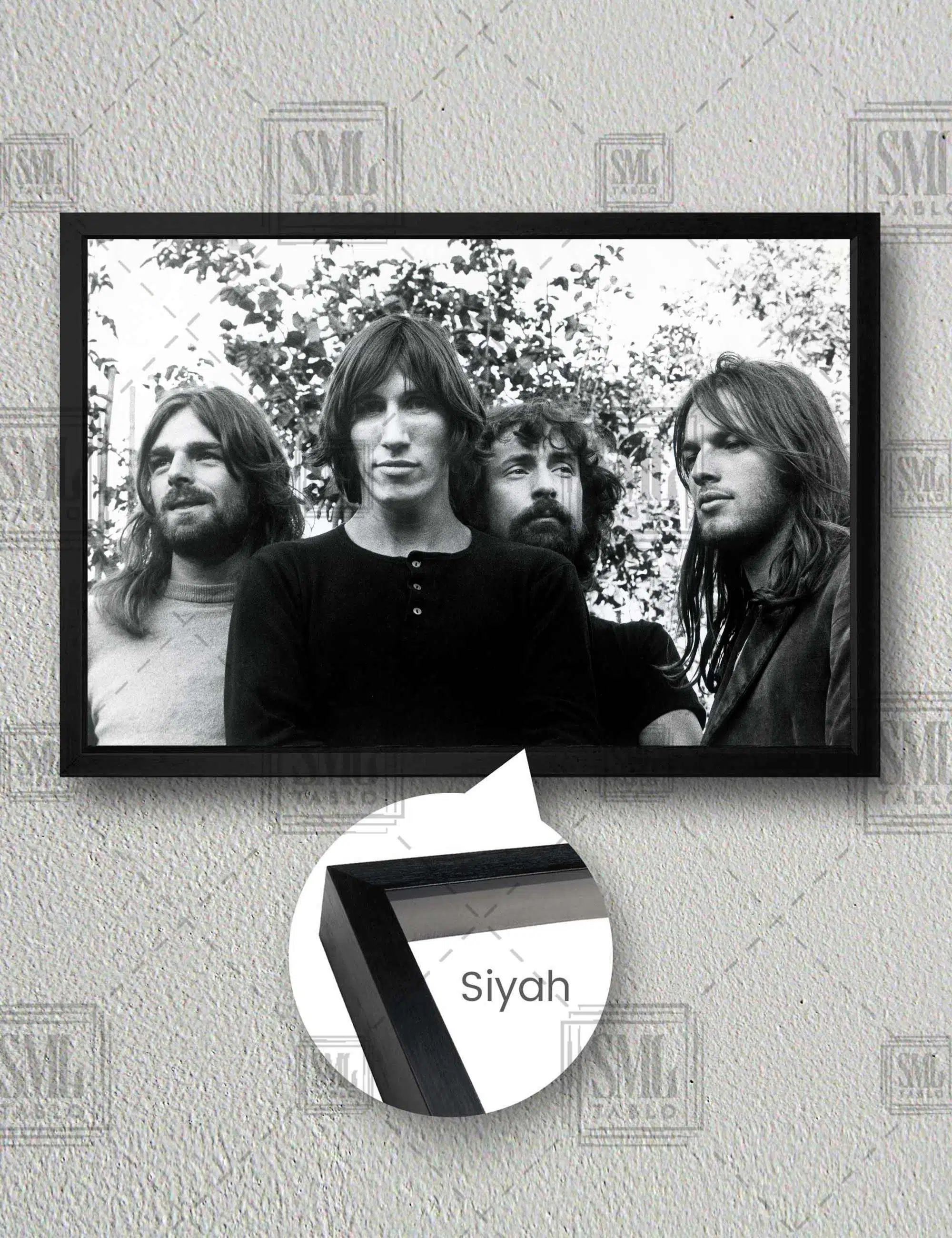 Pink Floyd Rock Müzik Sanat Nostalji Retro Dekor Yatay Çerçeveli Kanvas Tablo - Siyah
