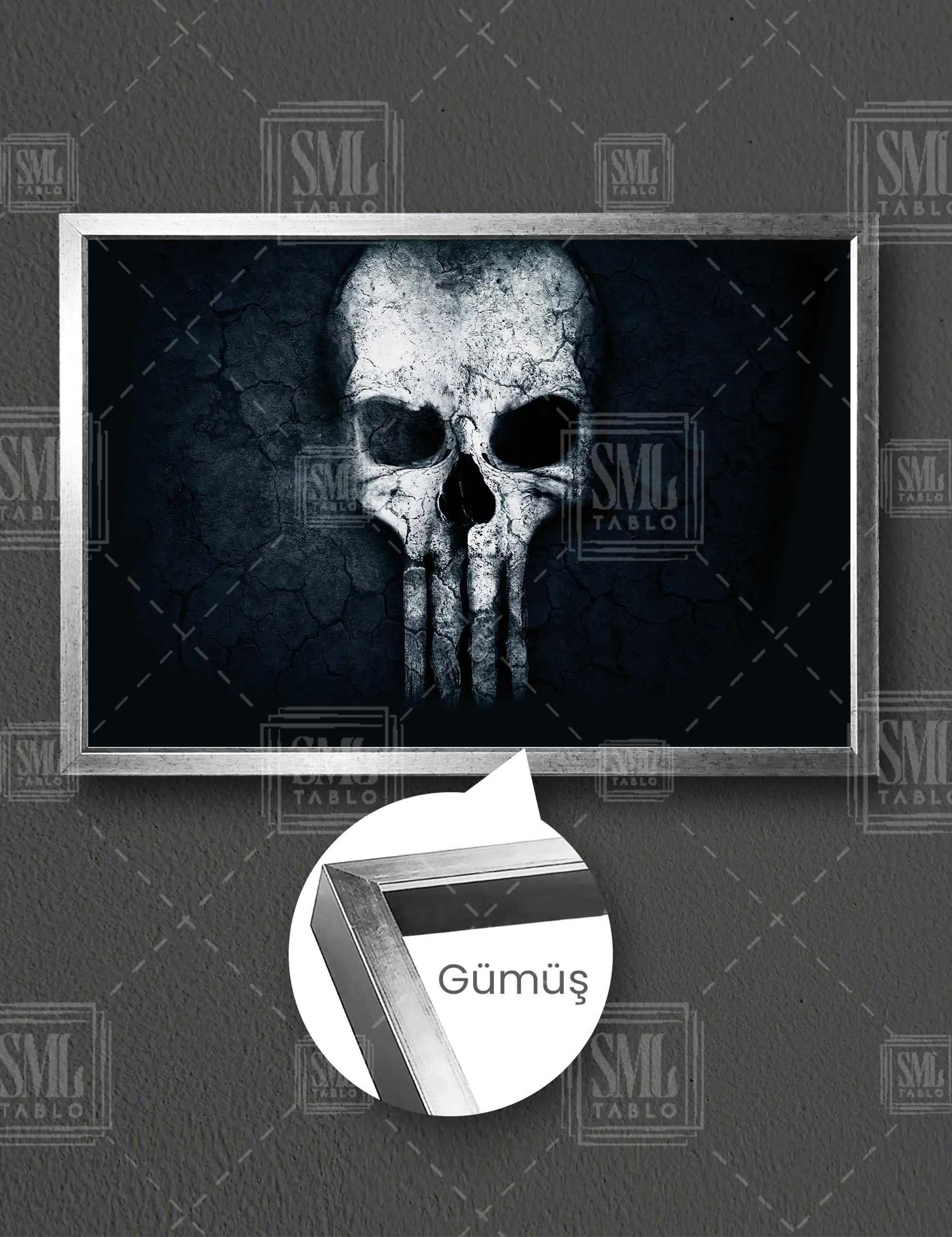 Punisher Mafya Film Kurukafa Dekor Yatay Çerçeveli Kanvas Tablo - Gümüş
