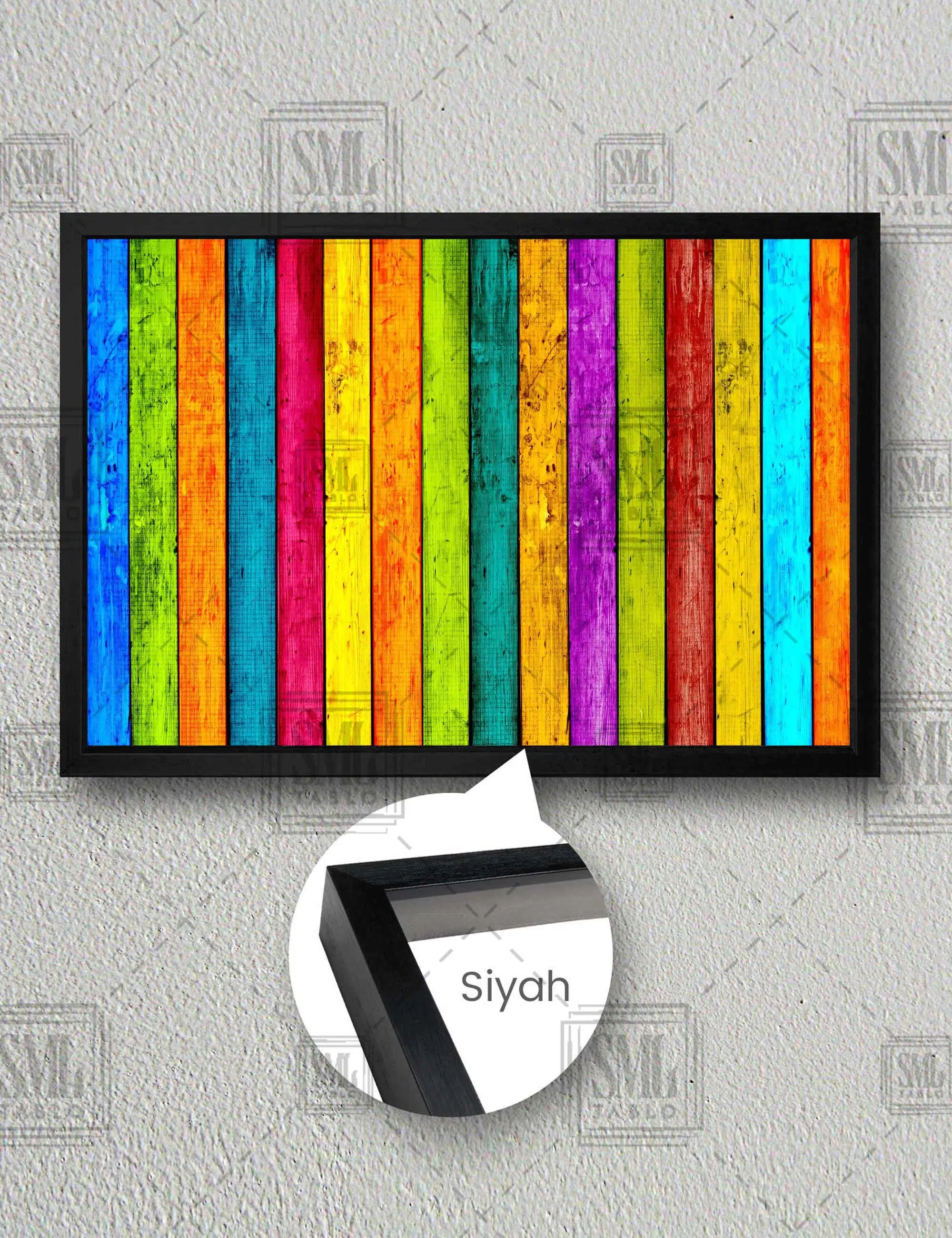 Rengarenk Dekorasyon Modern Dekor Yatay Çerçeveli Kanvas Tablo - Siyah