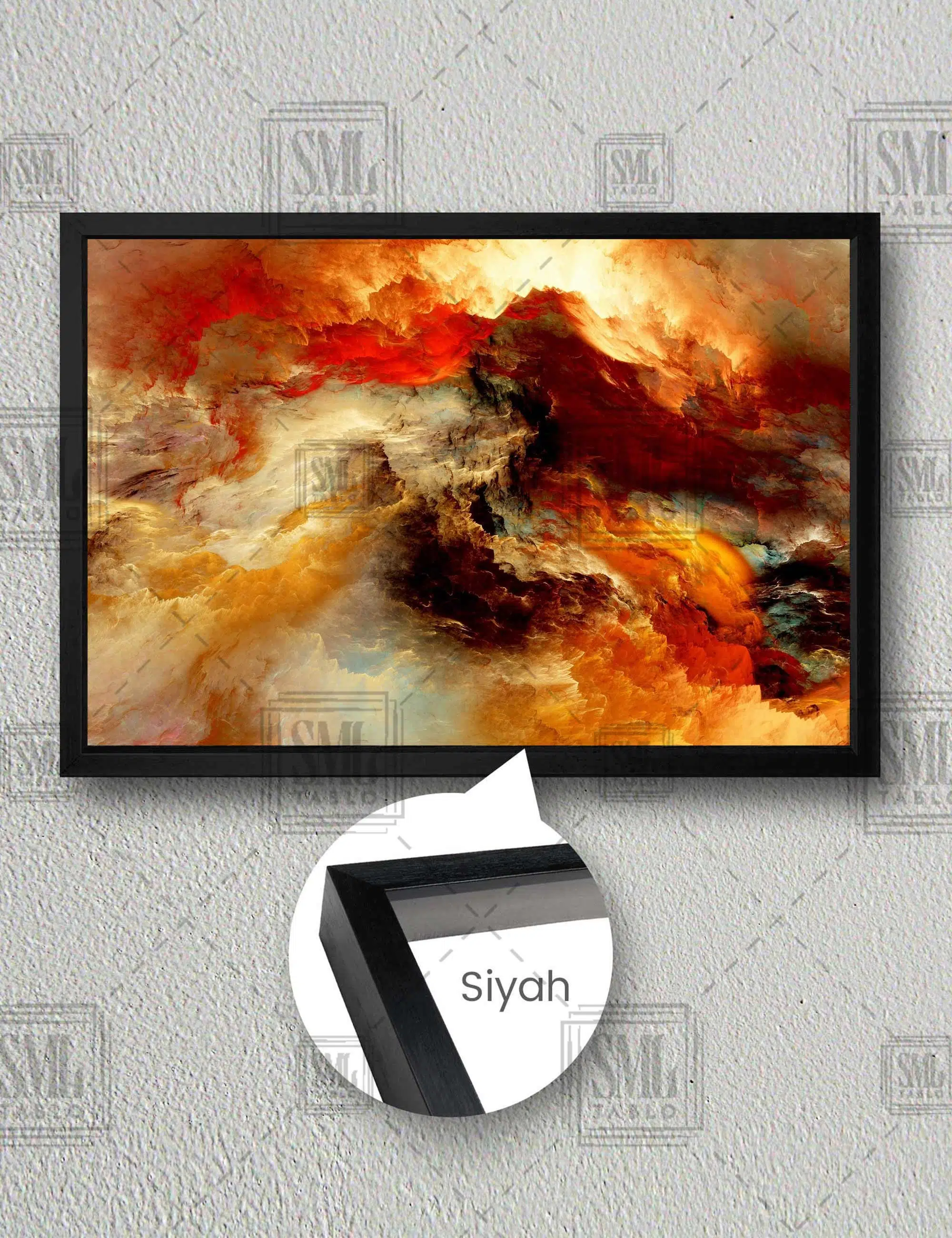 Renkli Bulutlar Soyut Sanat Modern Dekoratif Yatay Çerçeveli Kanvas Tablo - Siyah