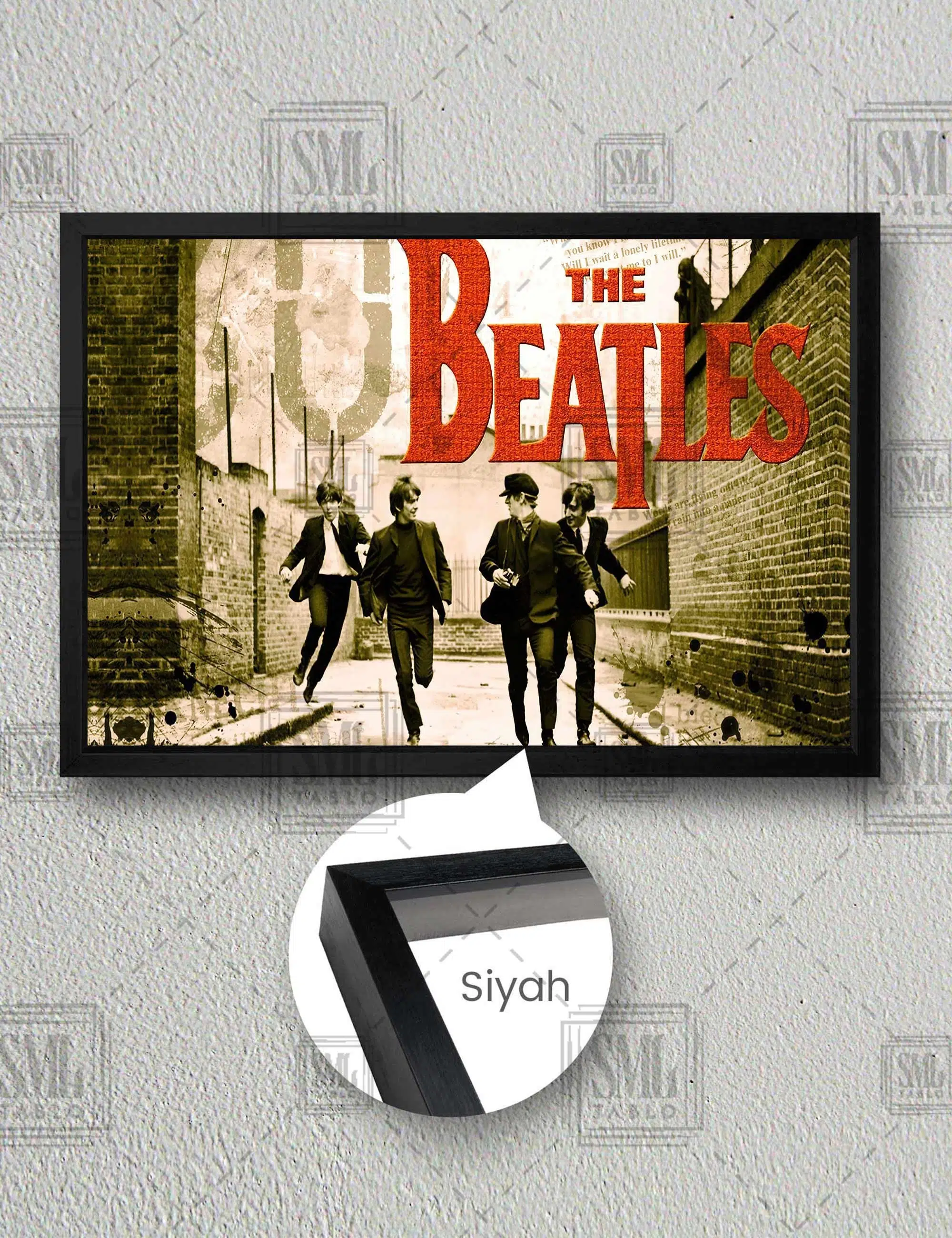 Sokakta Koşan The Beatles Rock Müzik Grubu John Lennon Efsane Müzik Yatay Çerçeveli Kanvas Tablo - Siyah
