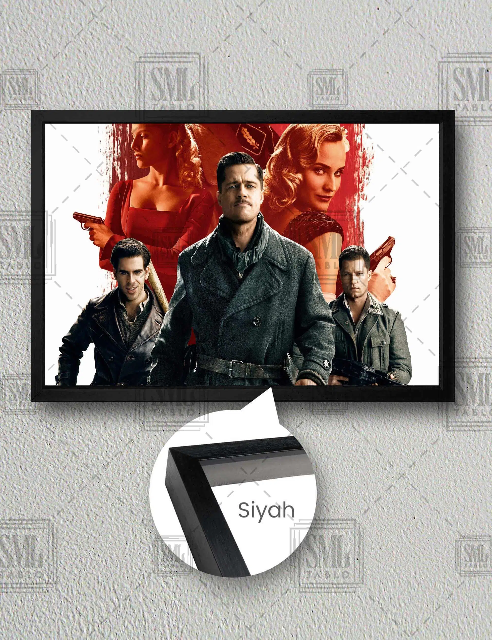 Soysuzlar Çetesi Brad Pitt Inglourıous Basterds Quentin Tarantino Film Yatay Çerçeveli Kanvas Tablo - Siyah
