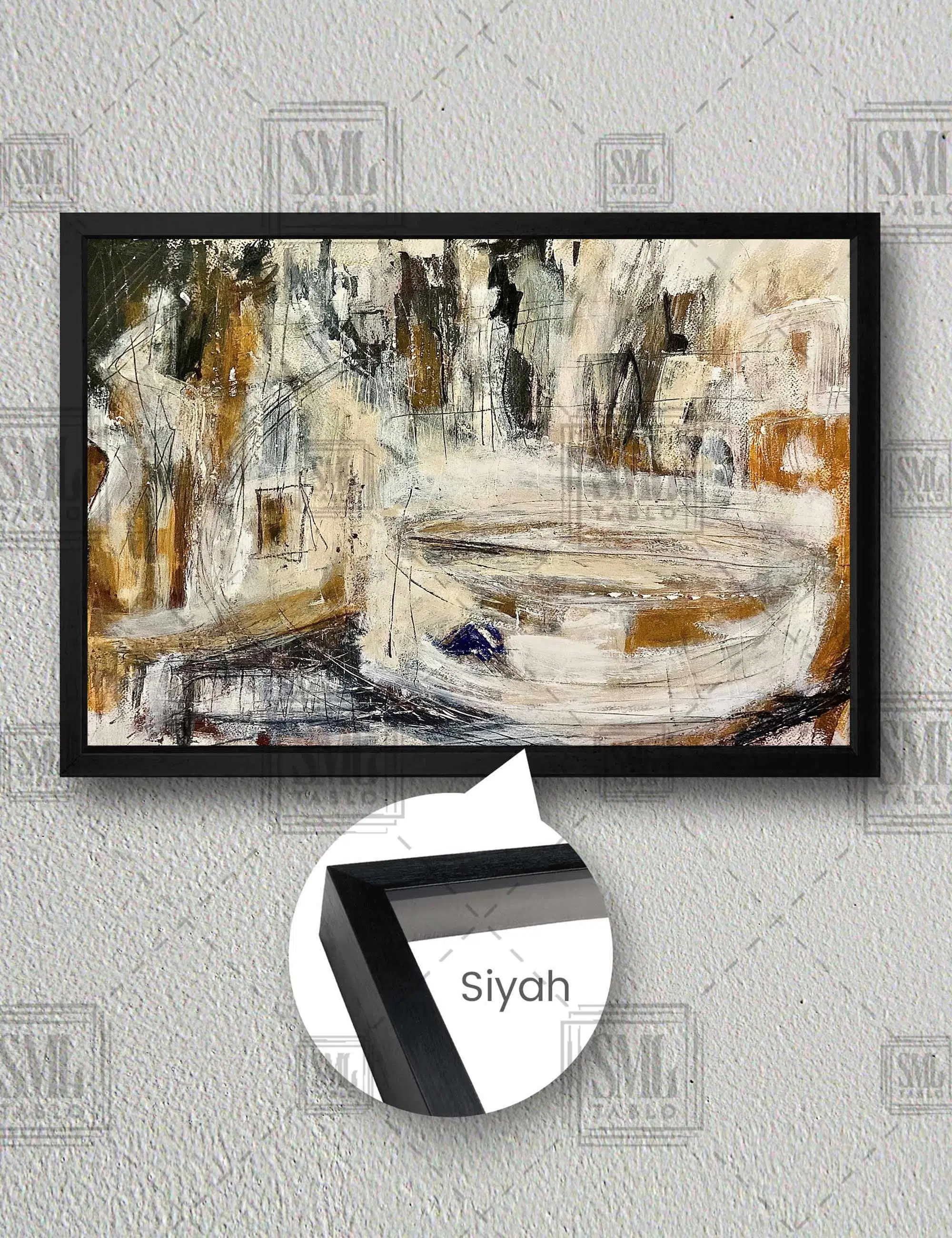 Soyut Sanat Dokusal Kahverengi Tonlar Dekoratif Yatay Çerçeveli Kanvas Tablo - Siyah