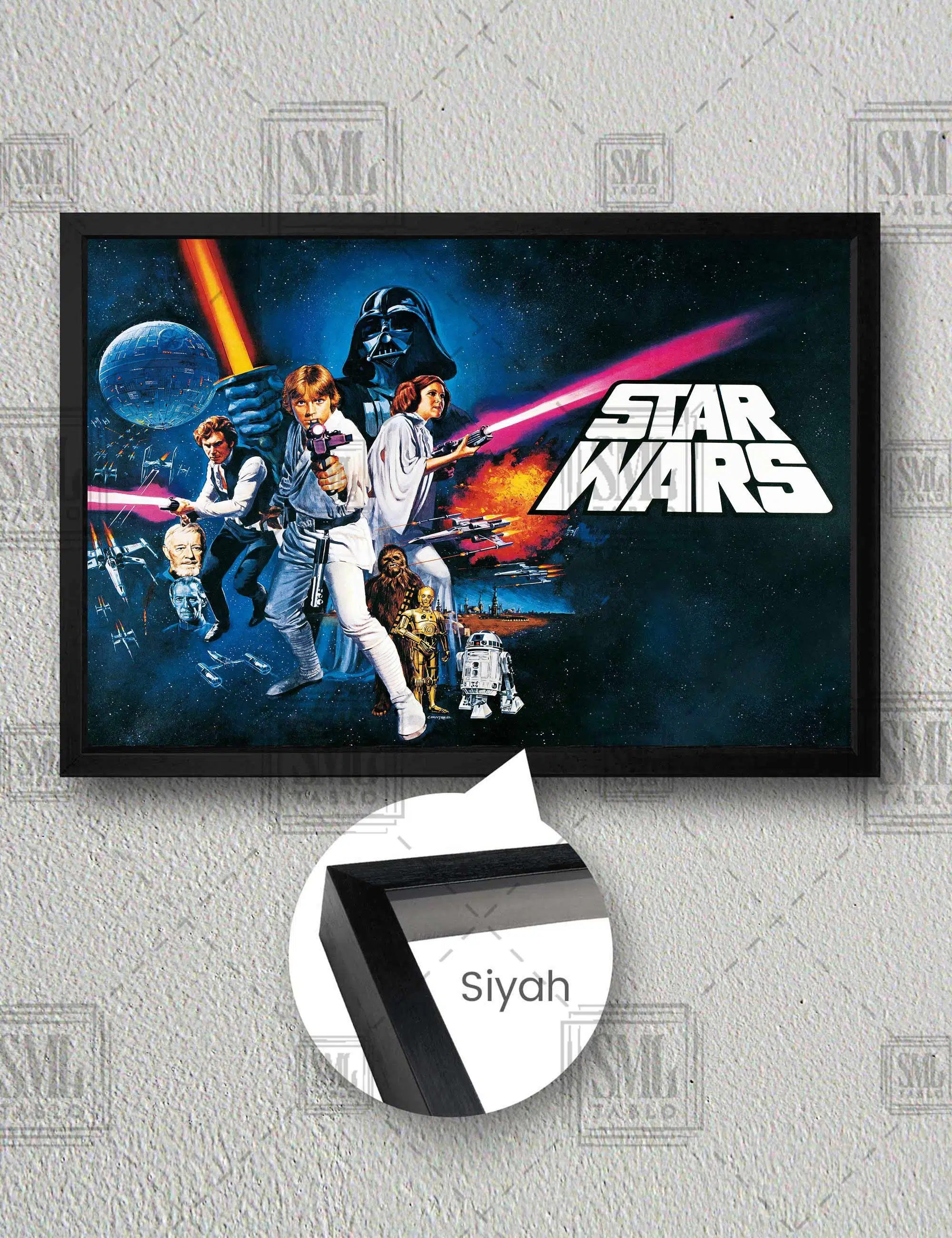 Star Wars Retro Işın Kılıcı Yıldız Savaşaları Dekor Film Sanat Yatay Çerçeveli Kanvas Tablo - Siyah