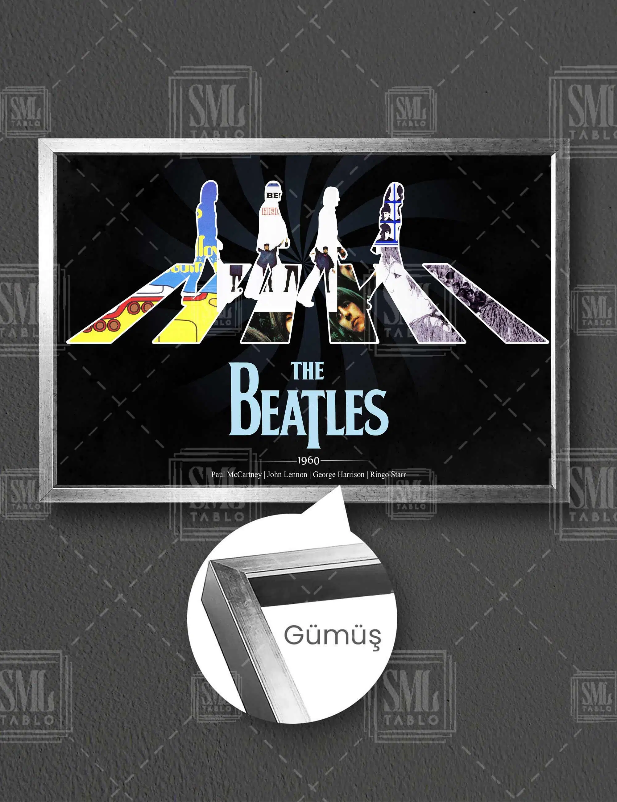 The Beatles Rock Müzik Grubu John Lennon Efsane Müzik Dekor Yatay Çerçeveli Kanvas Tablo - Gümüş