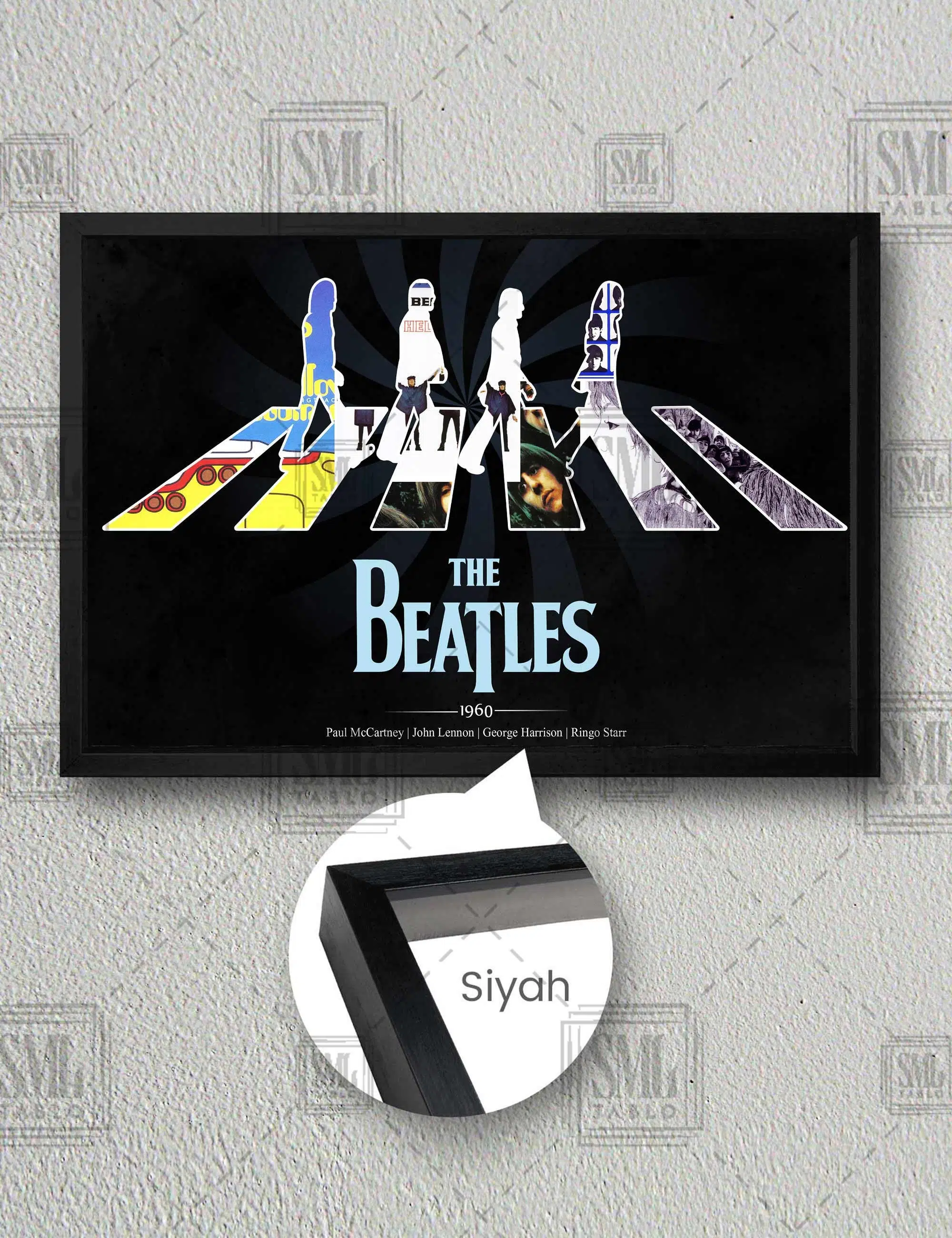 The Beatles Rock Müzik Grubu John Lennon Efsane Müzik Dekor Yatay Çerçeveli Kanvas Tablo - Siyah