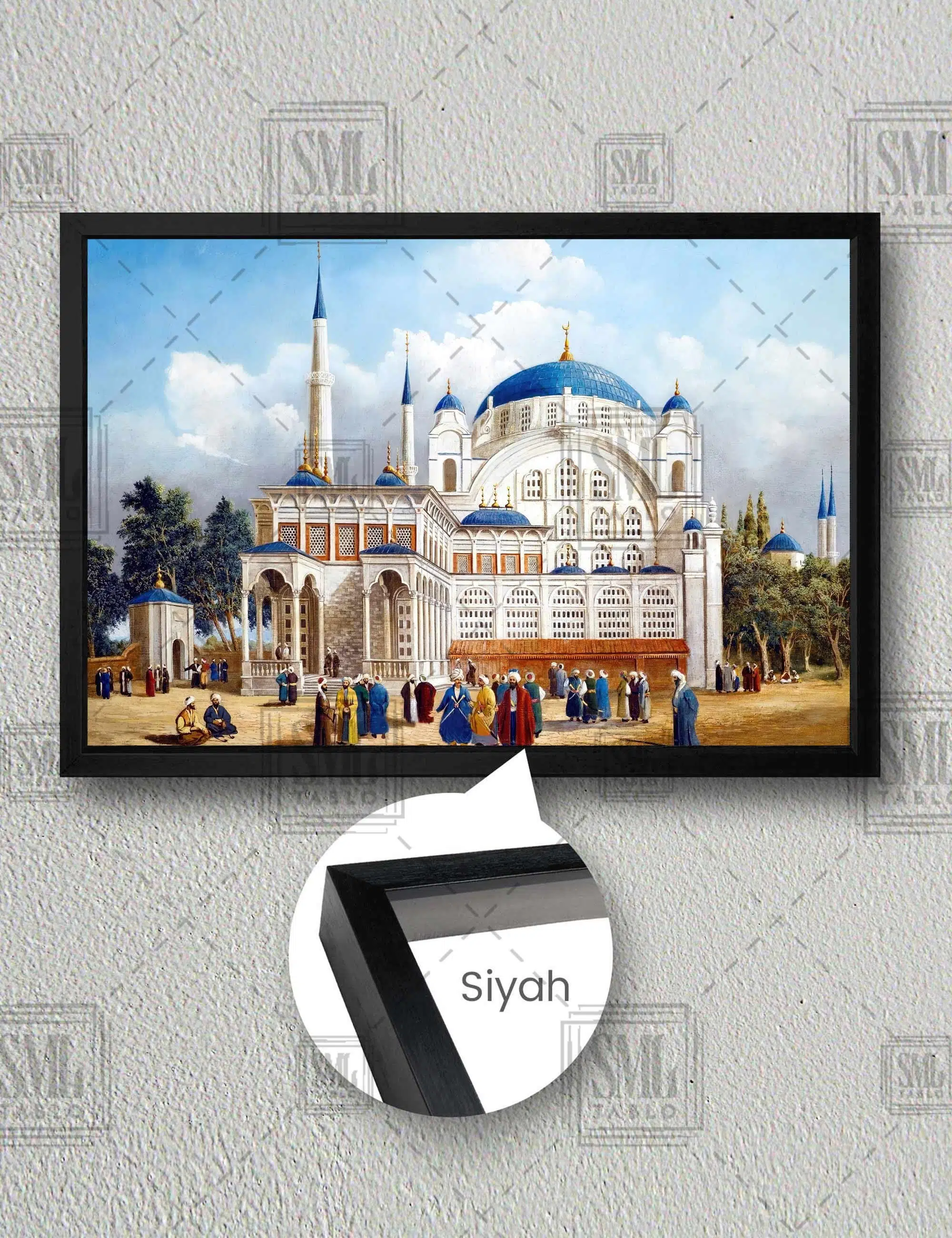 Üsküdar Selimiye Cami Osmanlı Doğa Manzara Yatay Çerçeveli Kanvas Tablo - Siyah