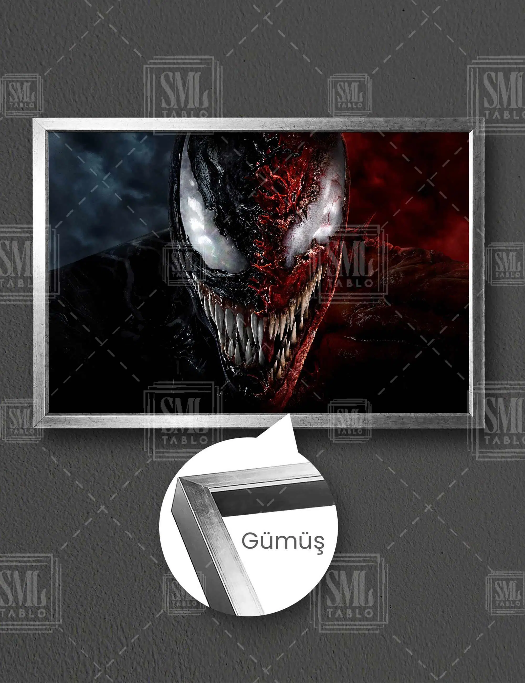 Venom Zehirli Öfke Film Sanat Yaratık Dekor Yatay Çerçeveli Kanvas Tablo - Gümüş