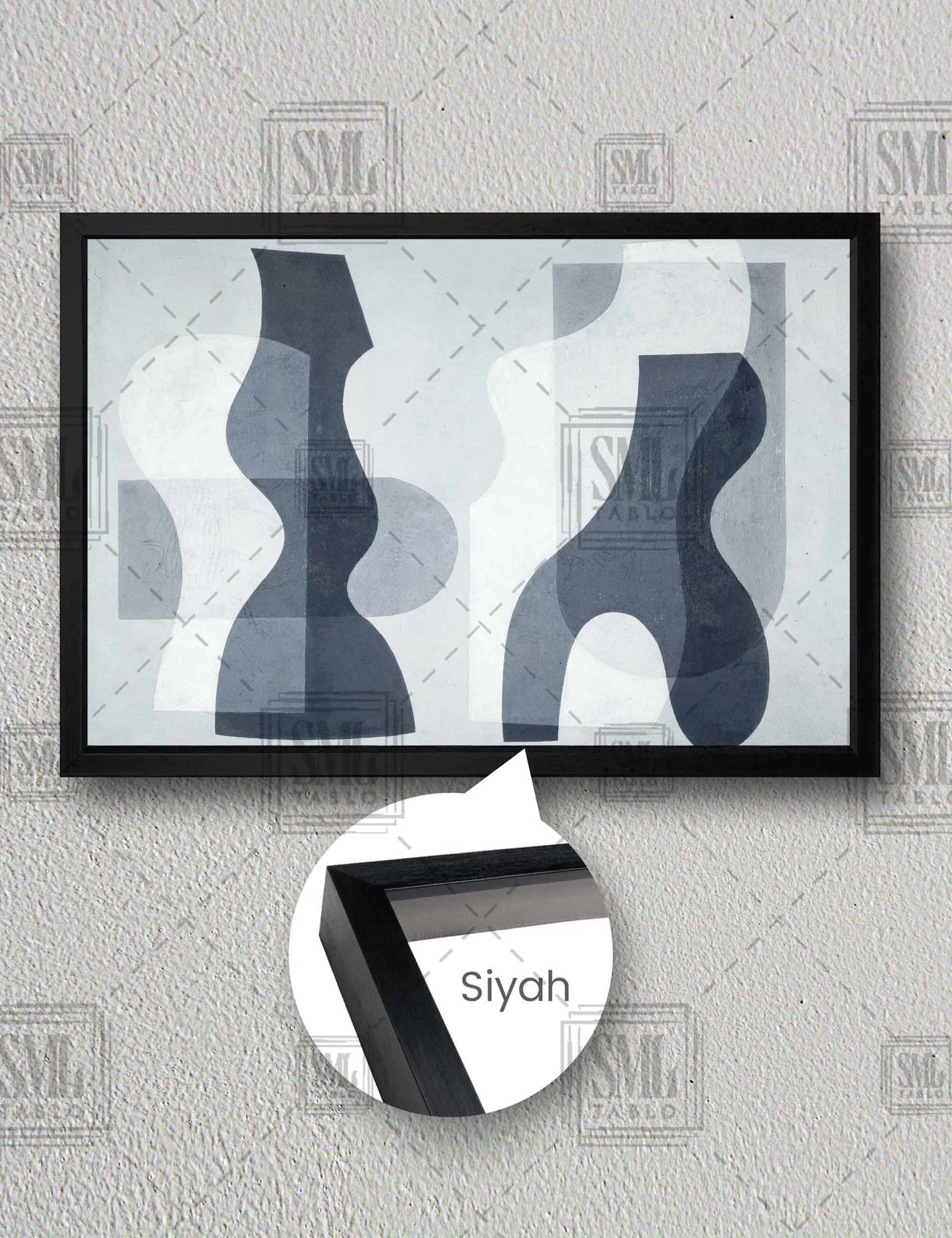 Soyut Resim Heykey Minimal Amorf Şekiller Yatay Çerçeveli Kanvas Tablo - Siyah