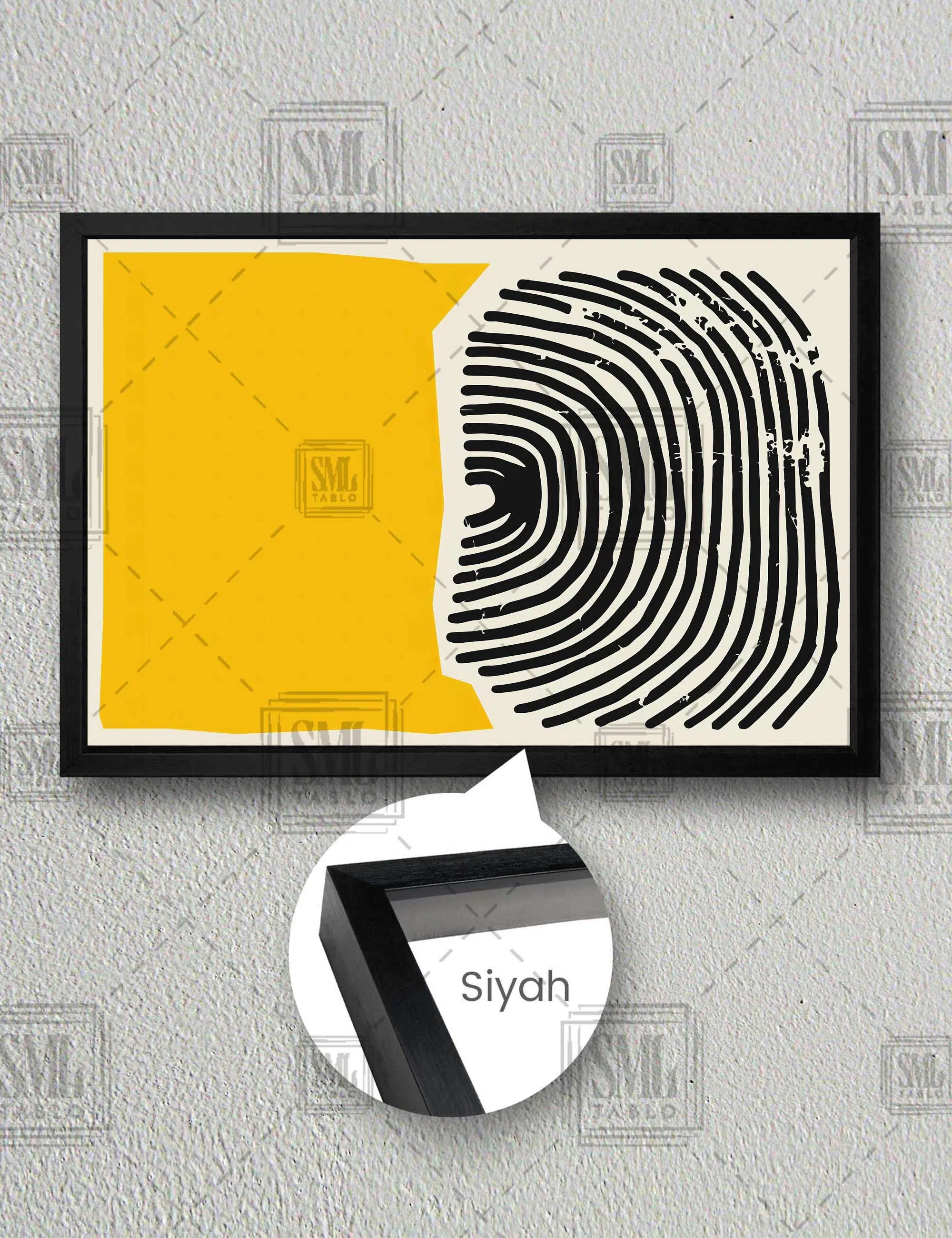 Sarı Ve Siyah Çizgili Minimal Yatay Çerçeveli Kanvas Tablo - Siyah