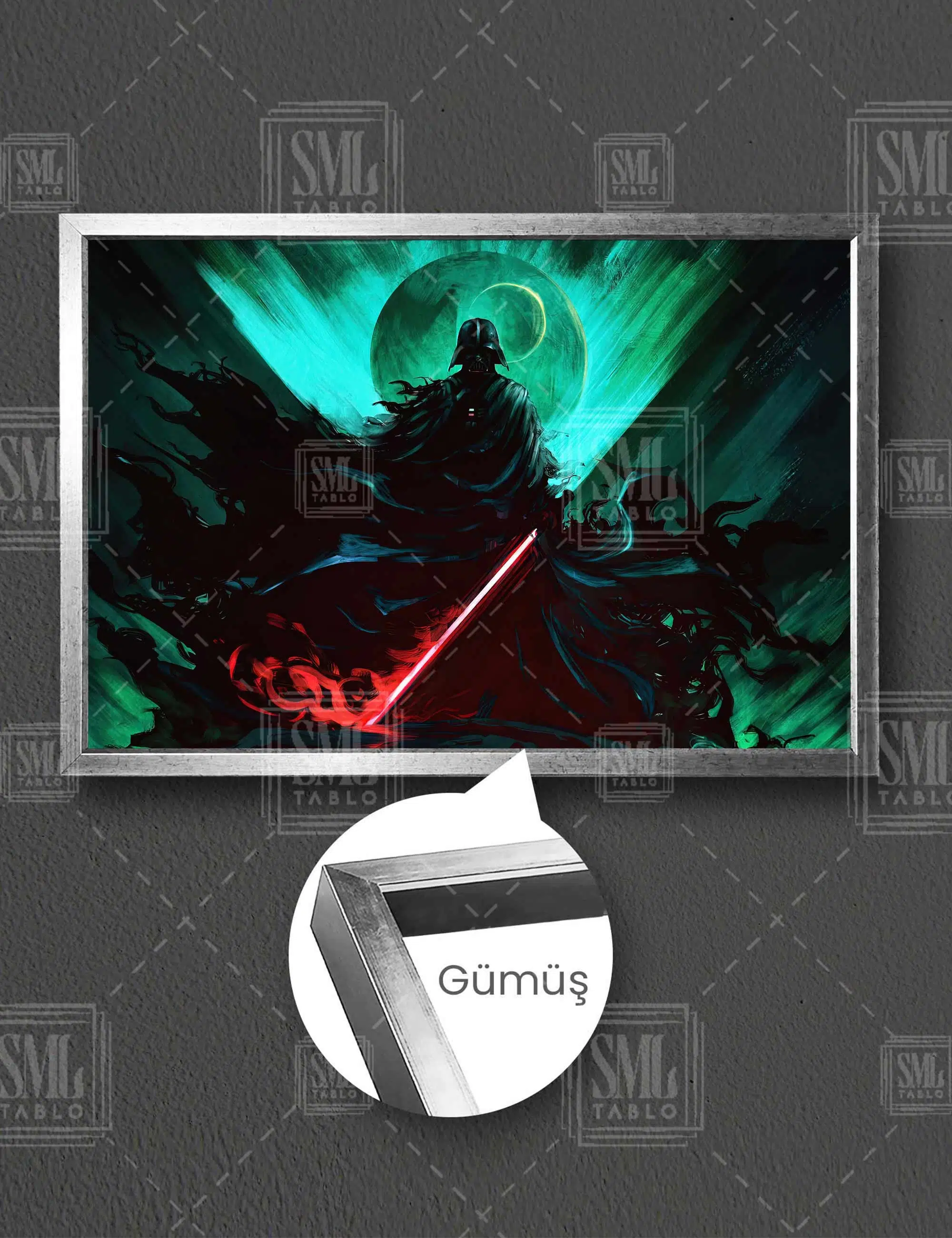 Darth Wader Karanlık Lord Işın Kılıcı Star Wars Yatay Çerçeveli Kanvas Tablo - Gümüş