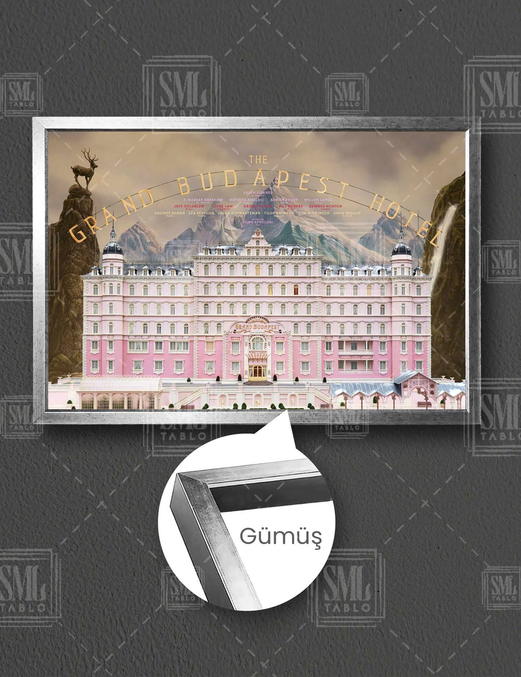 Grand Budapest Hotel Budapeşte Oteli Film Afişi Yatay Çerçeveli Kanvas Tablo - Gümüş