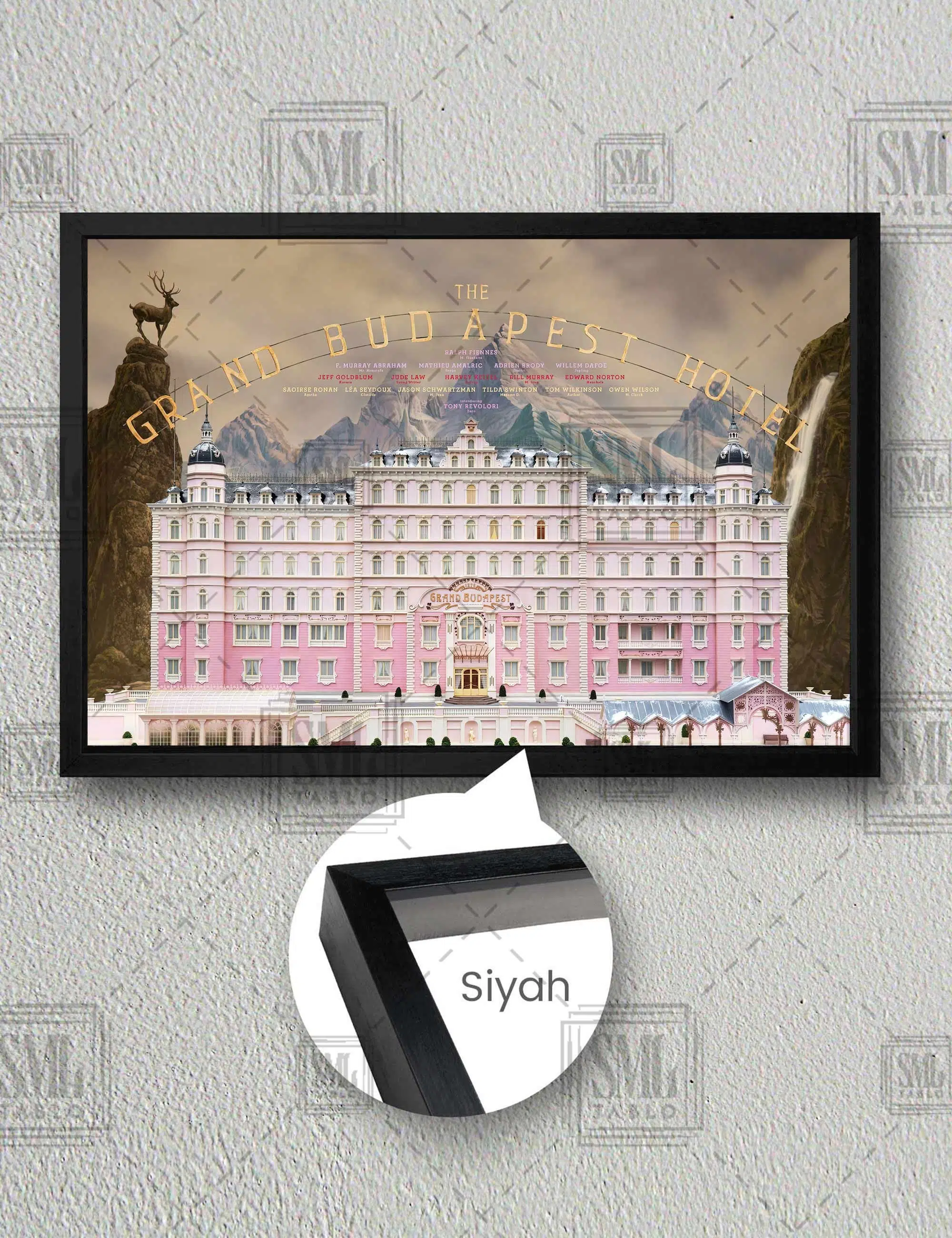 Grand Budapest Hotel Budapeşte Oteli Film Afişi Yatay Çerçeveli Kanvas Tablo - Siyah
