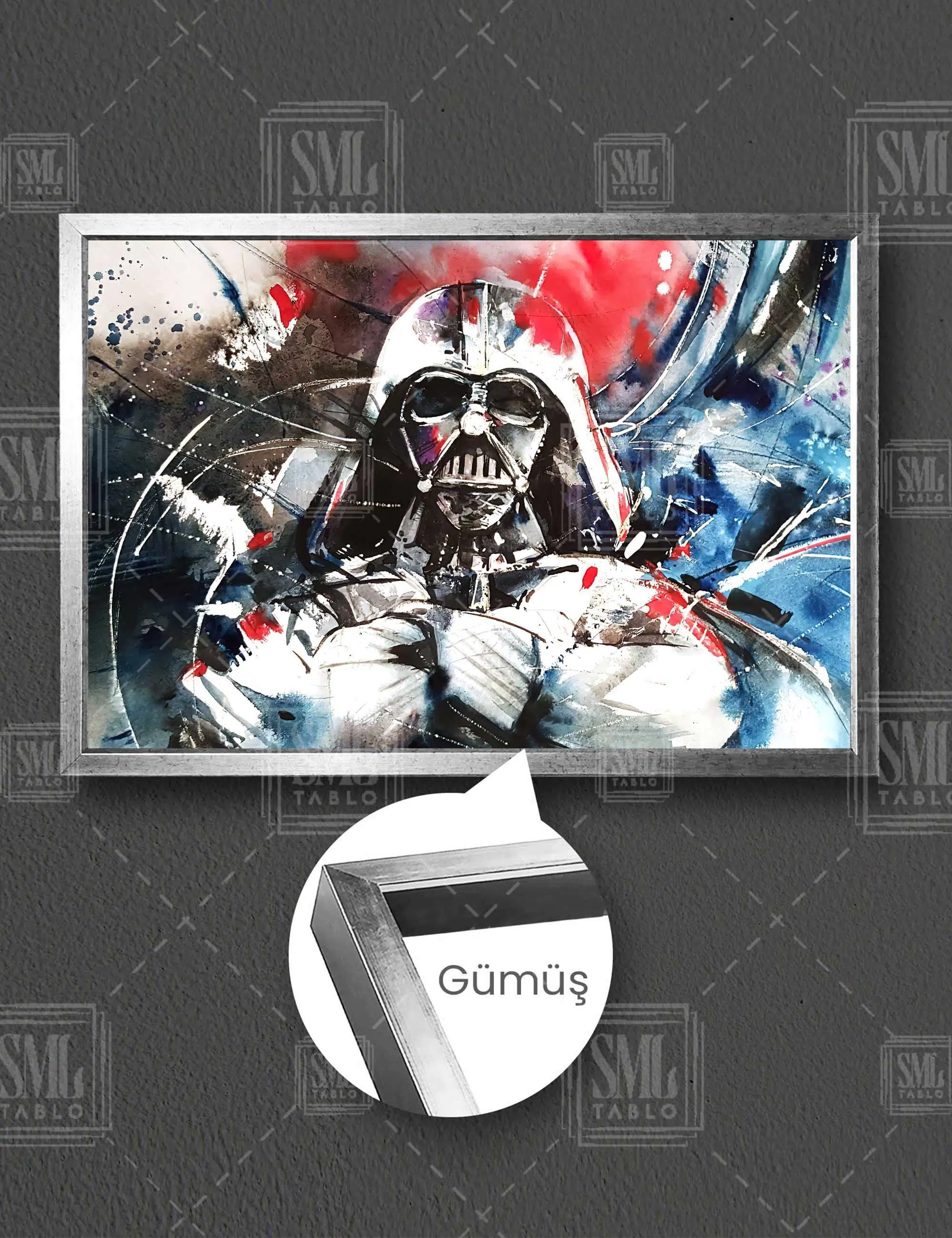Darth Vader Yıldız Savaşları Efsane Film Dekor Yatay Çerçeveli Kanvas Tablo - Gümüş