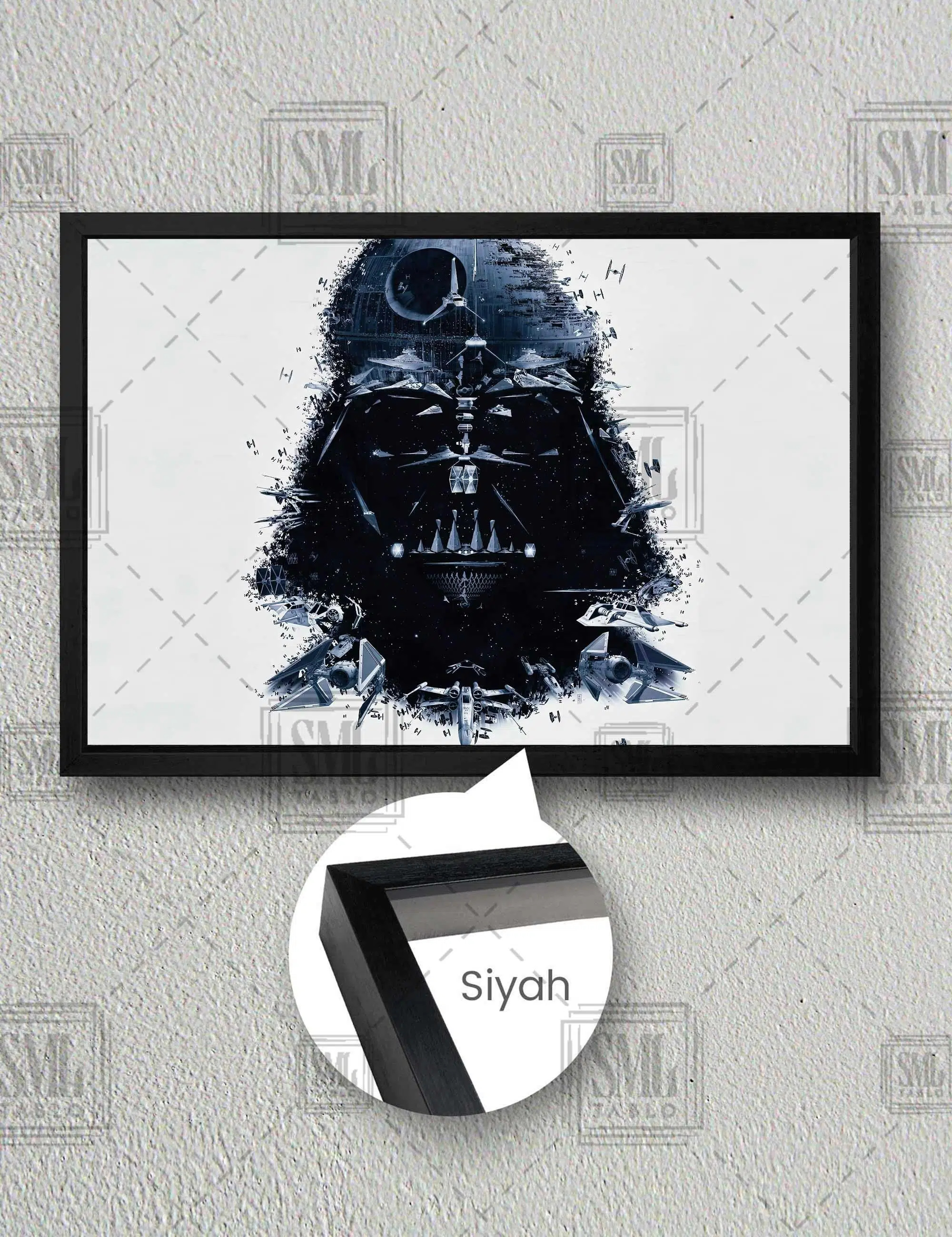 Star Wars Darth Vader Ve Uzay Gemileri Yatay Çerçeveli Kanvas Tablo - Siyah