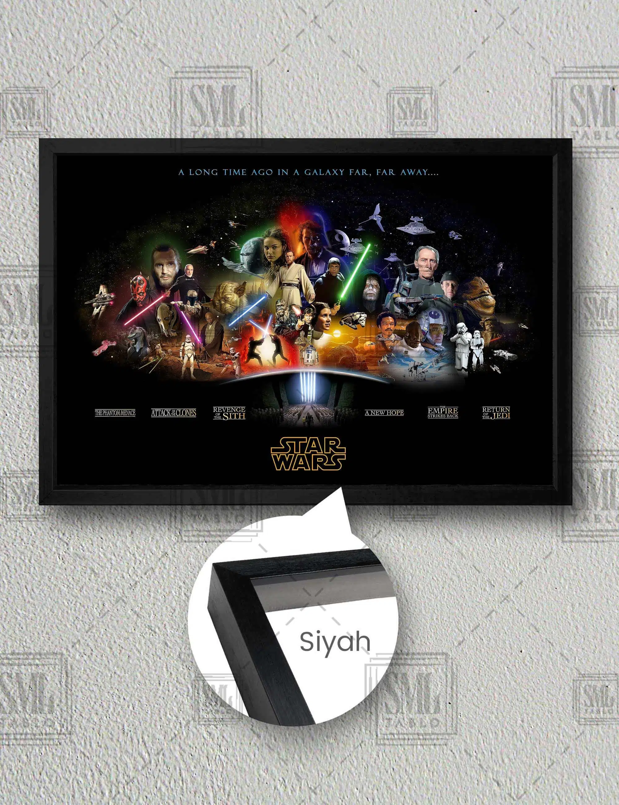 Star Wars Evreni Filmler Ve Karakterleri Yatay Çerçeveli Kanvas Tablo - Siyah