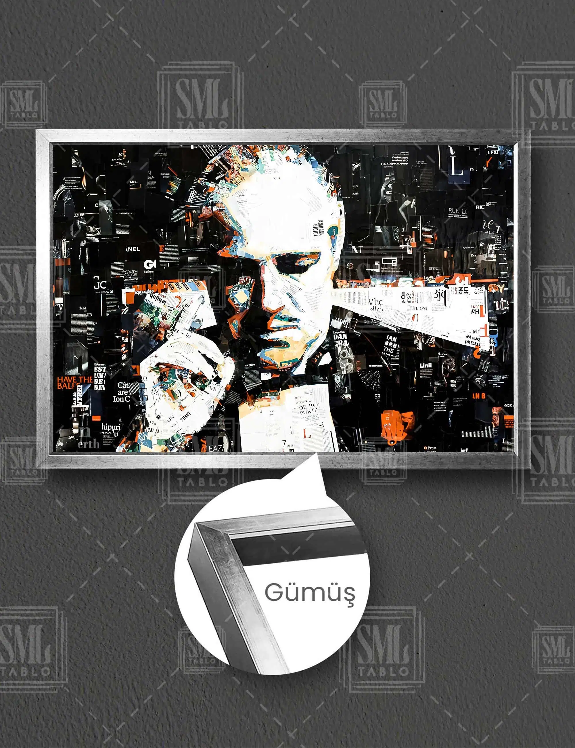 The Godfather Don Corleone Dergi Kolajı Yatay Çerçeveli Kanvas Tablo - Gümüş