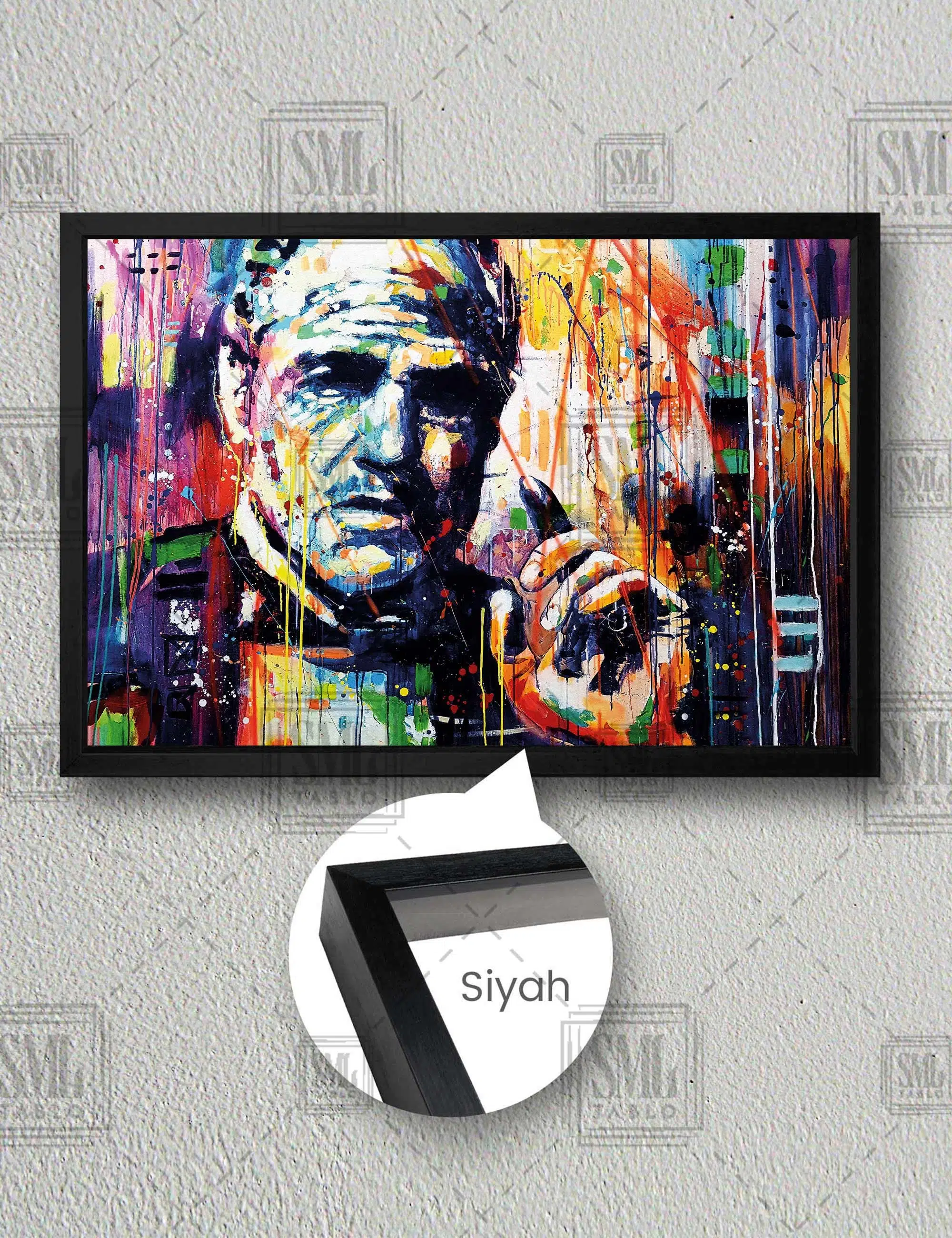 The Godfather Don Corleone Renkli Film Efsane Dekor Yatay Çerçeveli Kanvas Tablo - Siyah