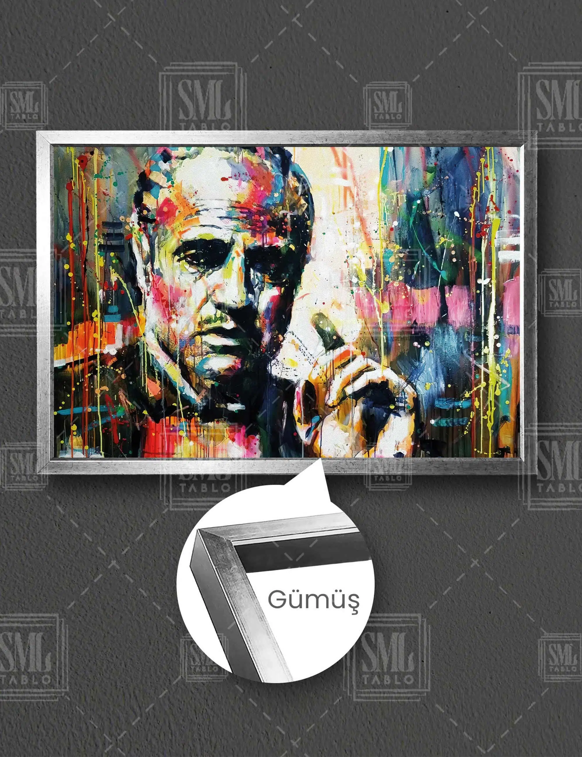 The Godfather Don Corleone Efsane Mafya Filmi Dekor Yatay Çerçeveli Kanvas Tablo - Gümüş