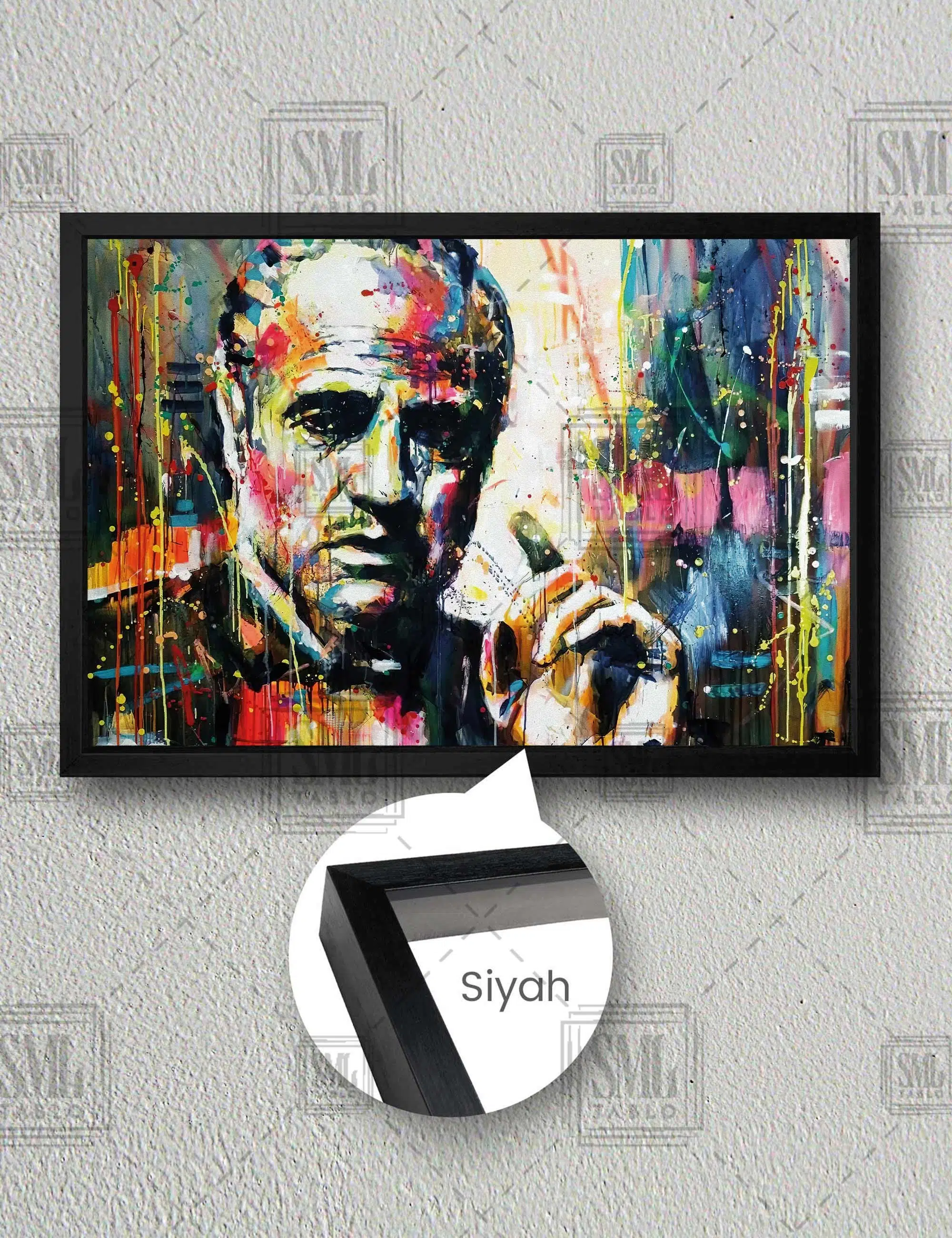 The Godfather Don Corleone Efsane Mafya Filmi Dekor Yatay Çerçeveli Kanvas Tablo - Siyah