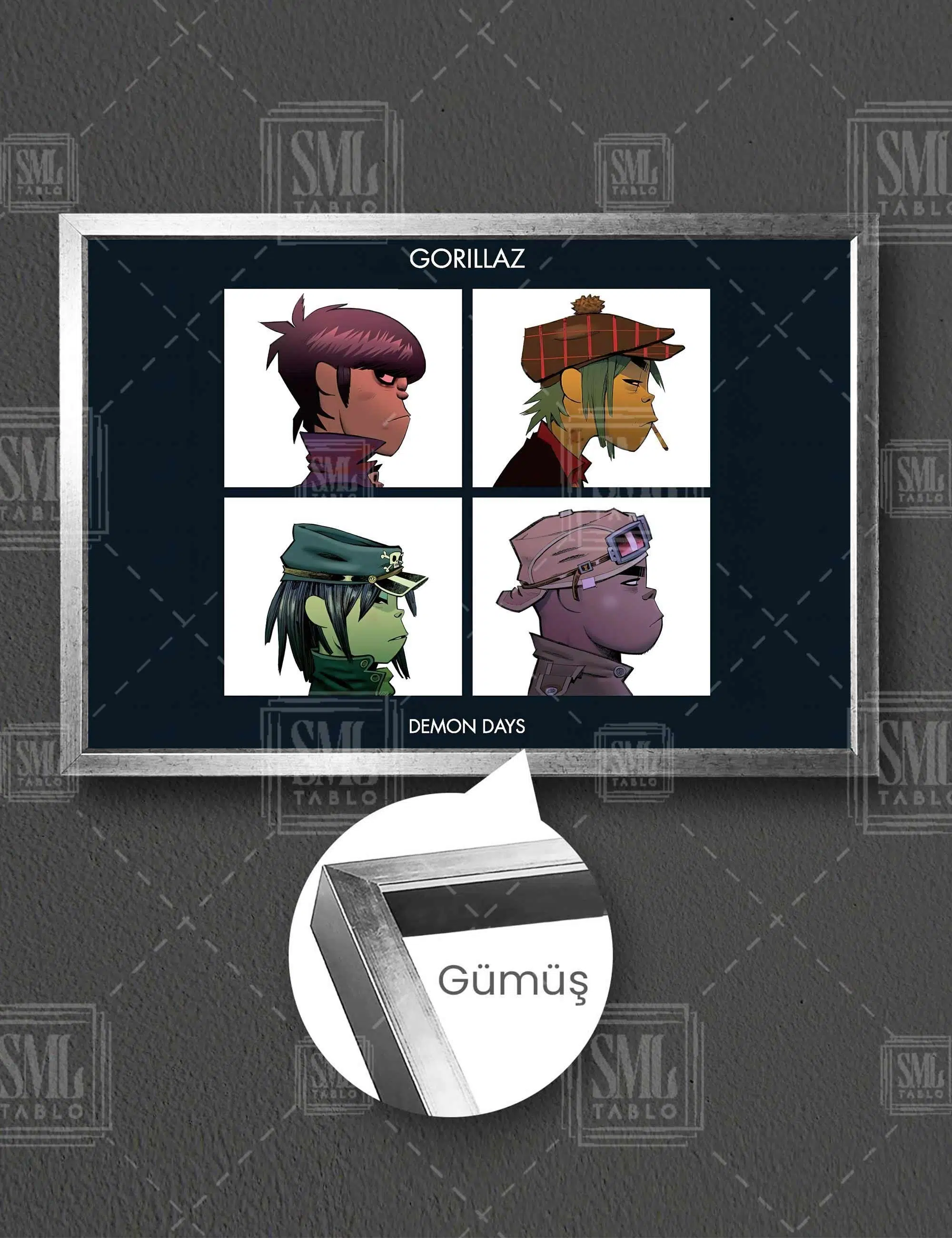 Gorillaz Demon Days Albüm Cover Yatay Çerçeveli Kanvas Tablo - Gümüş