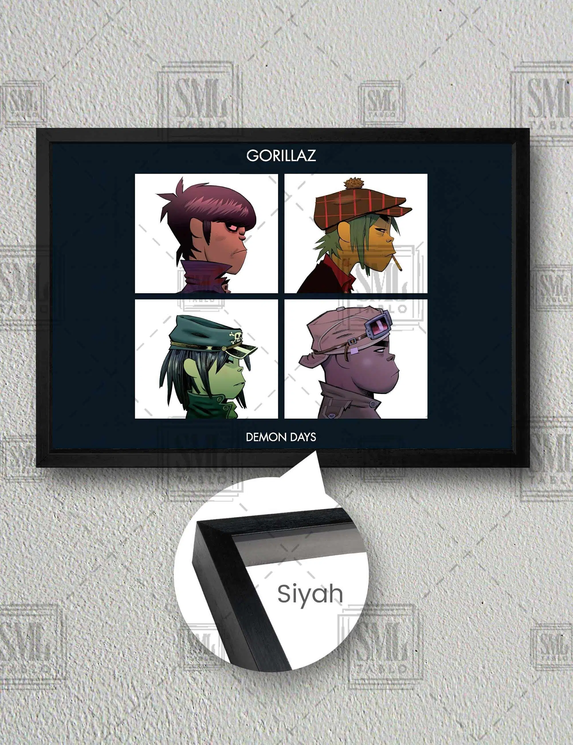 Gorillaz Demon Days Albüm Cover Yatay Çerçeveli Kanvas Tablo - Siyah
