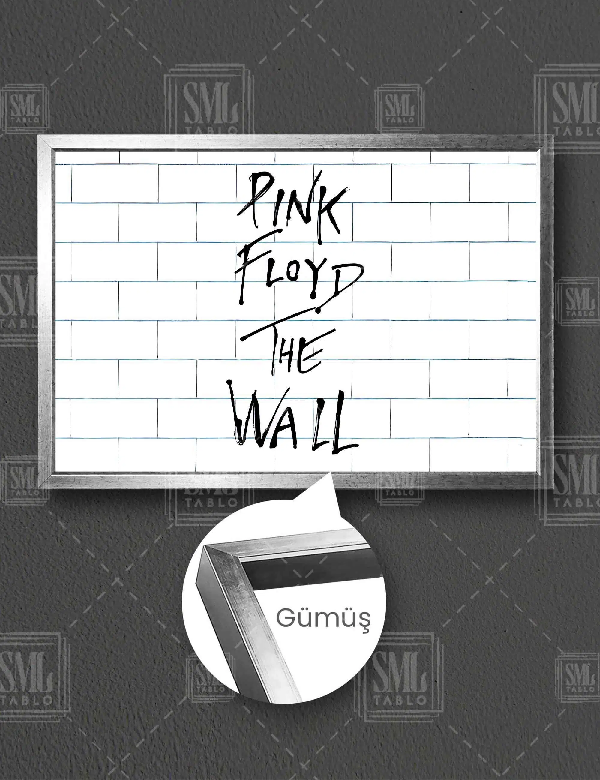 Pink Floyd The Wall Müzik Grubu Albüm Kapağı Yatay Çerçeveli Kanvas Tablo - Gümüş