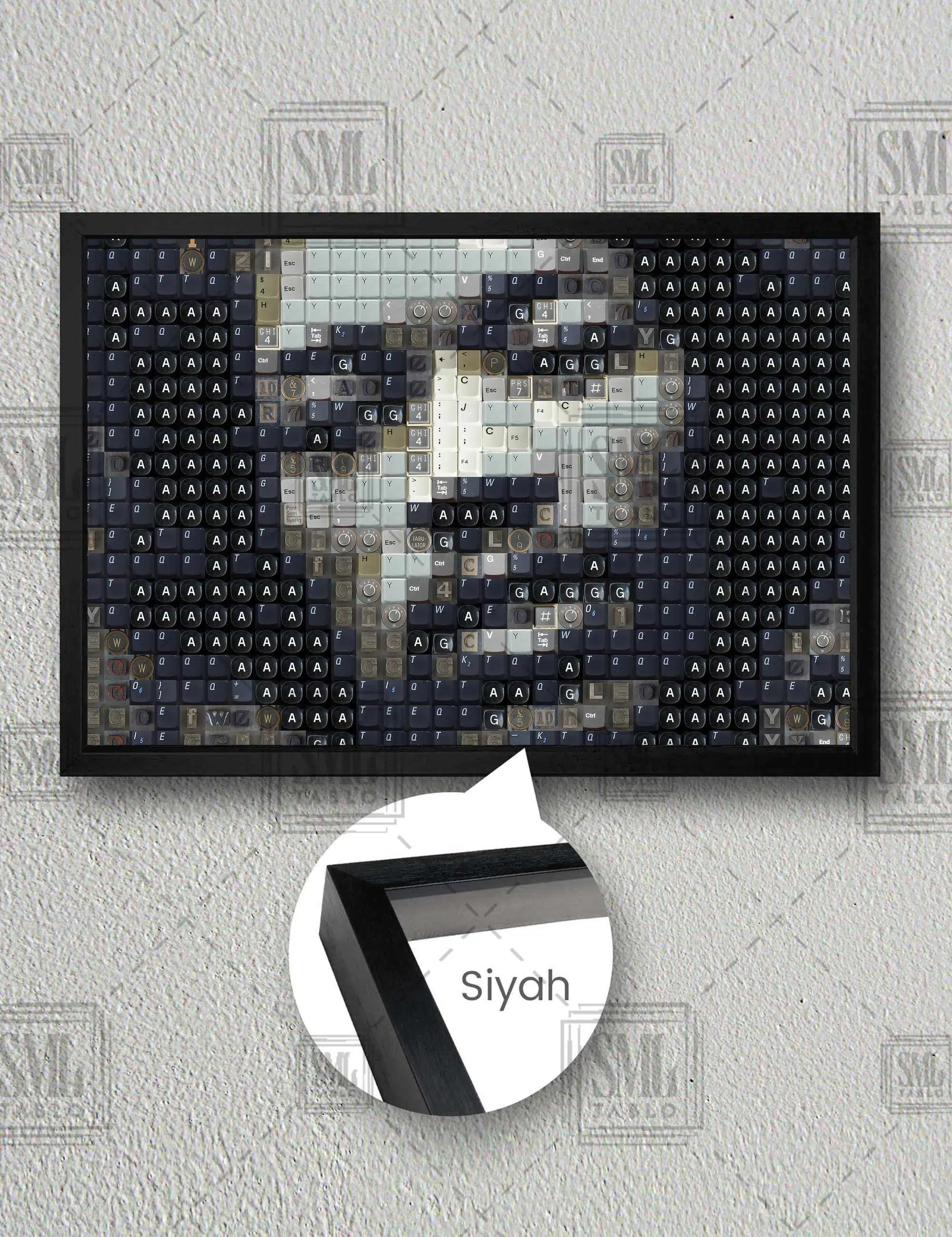 Tuşlardan Oluşan Jimi Hendrix Portresi Yatay Çerçeveli Kanvas Tablo - Siyah