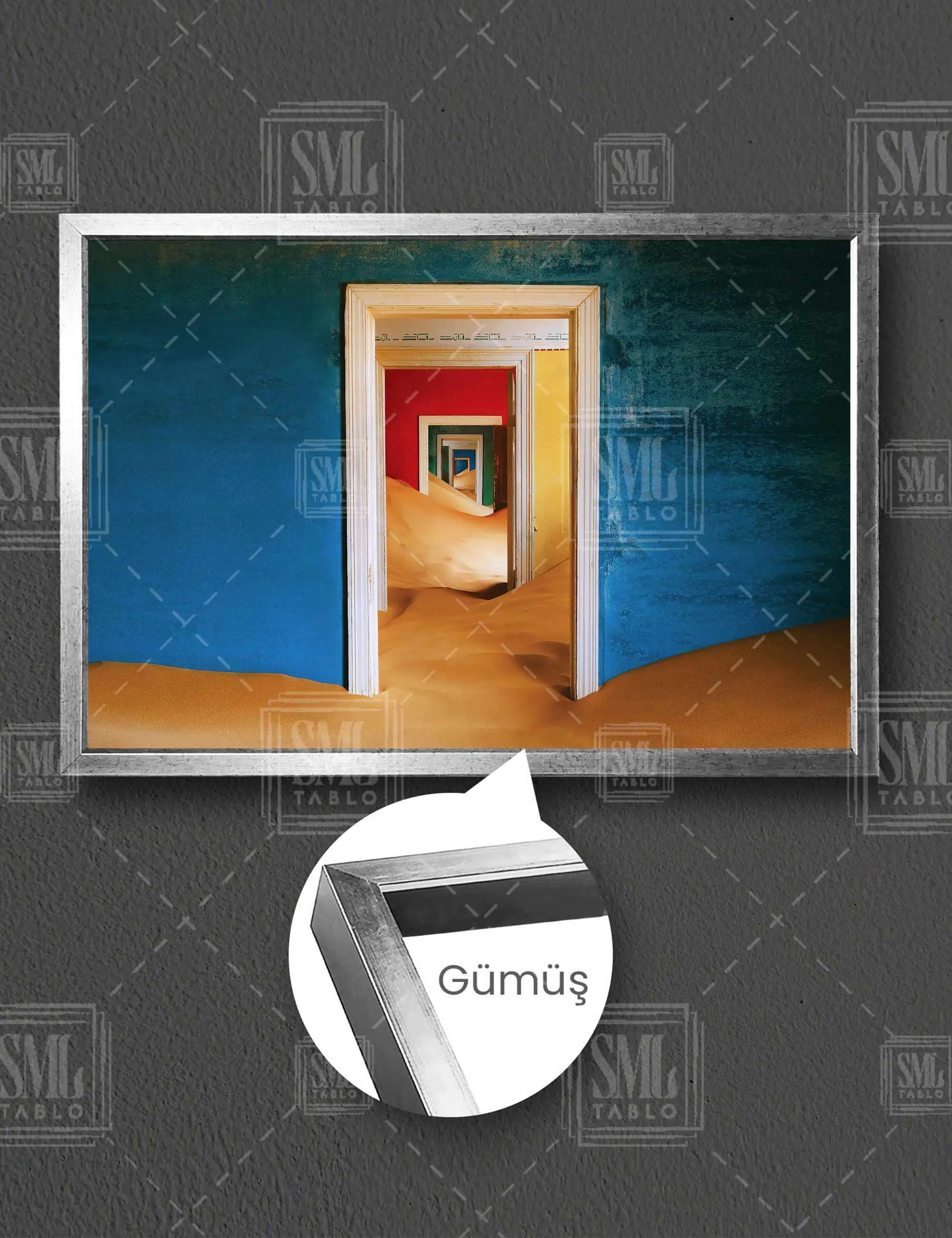 Abandoned Album Cover Album Kapağı Kum Dolu Odalar Yatay Çerçeveli Kanvas Tablo - Gümüş