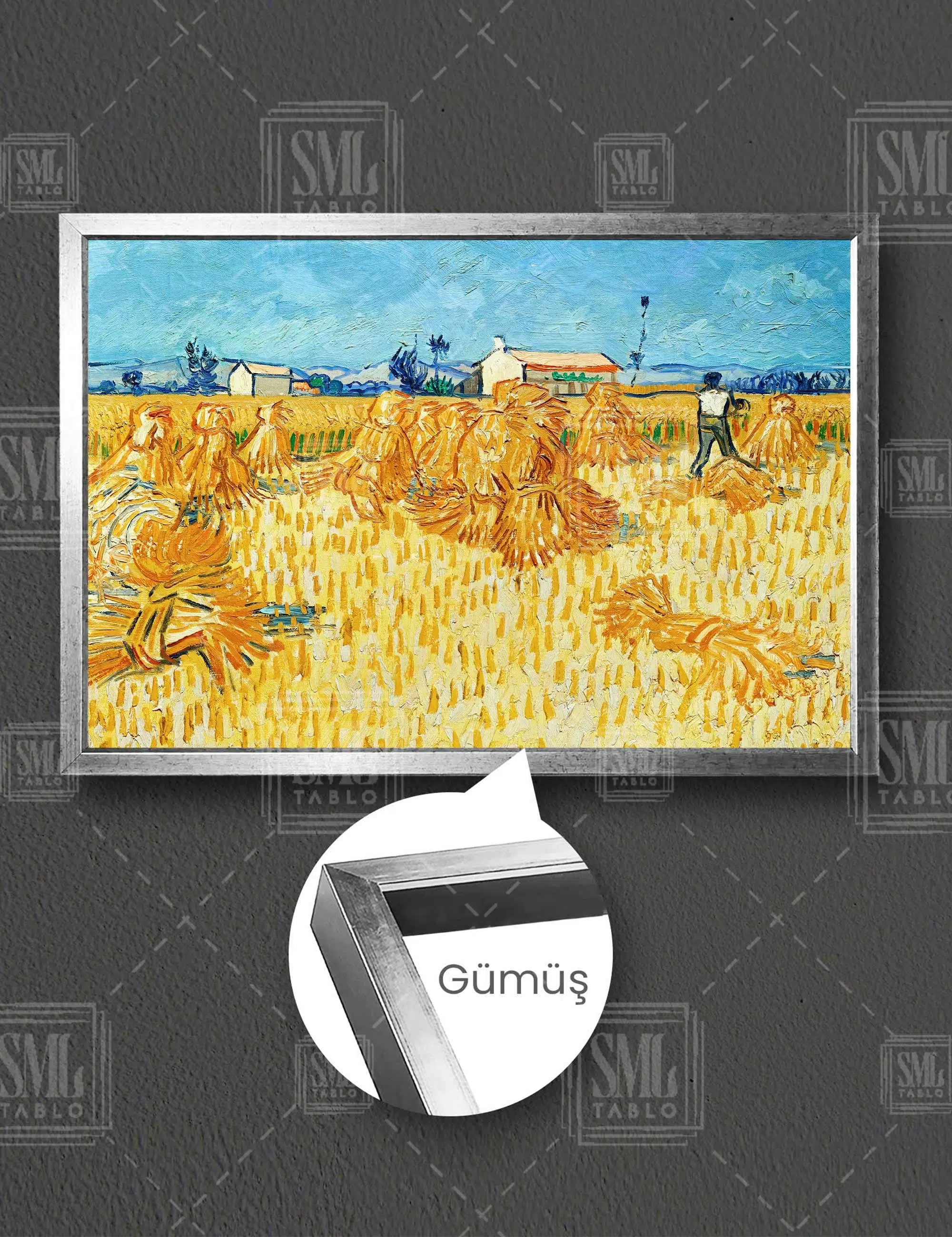 Vincent Van Gogh Harvest İn Province Şehirde Hasat Zamanı Yatay Çerçeveli Kanvas Tablo - Gümüş