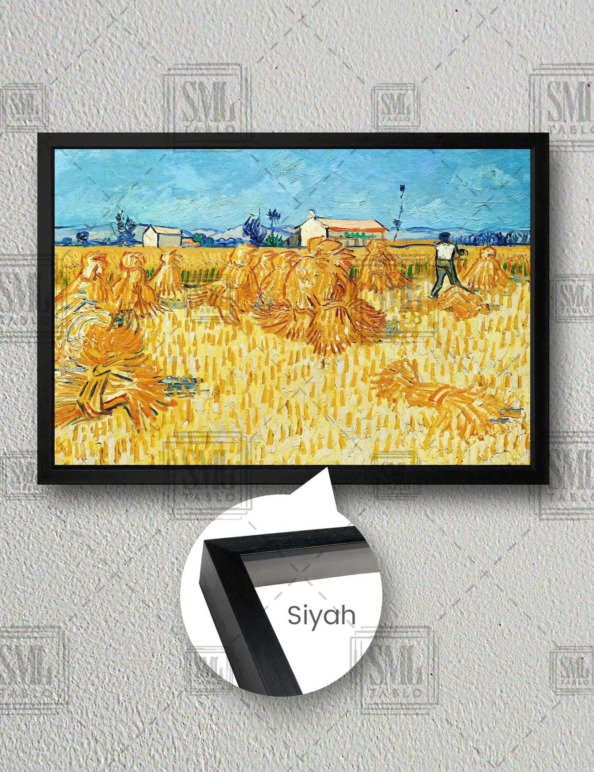 Vincent Van Gogh Harvest İn Province Şehirde Hasat Zamanı Yatay Çerçeveli Kanvas Tablo - Siyah