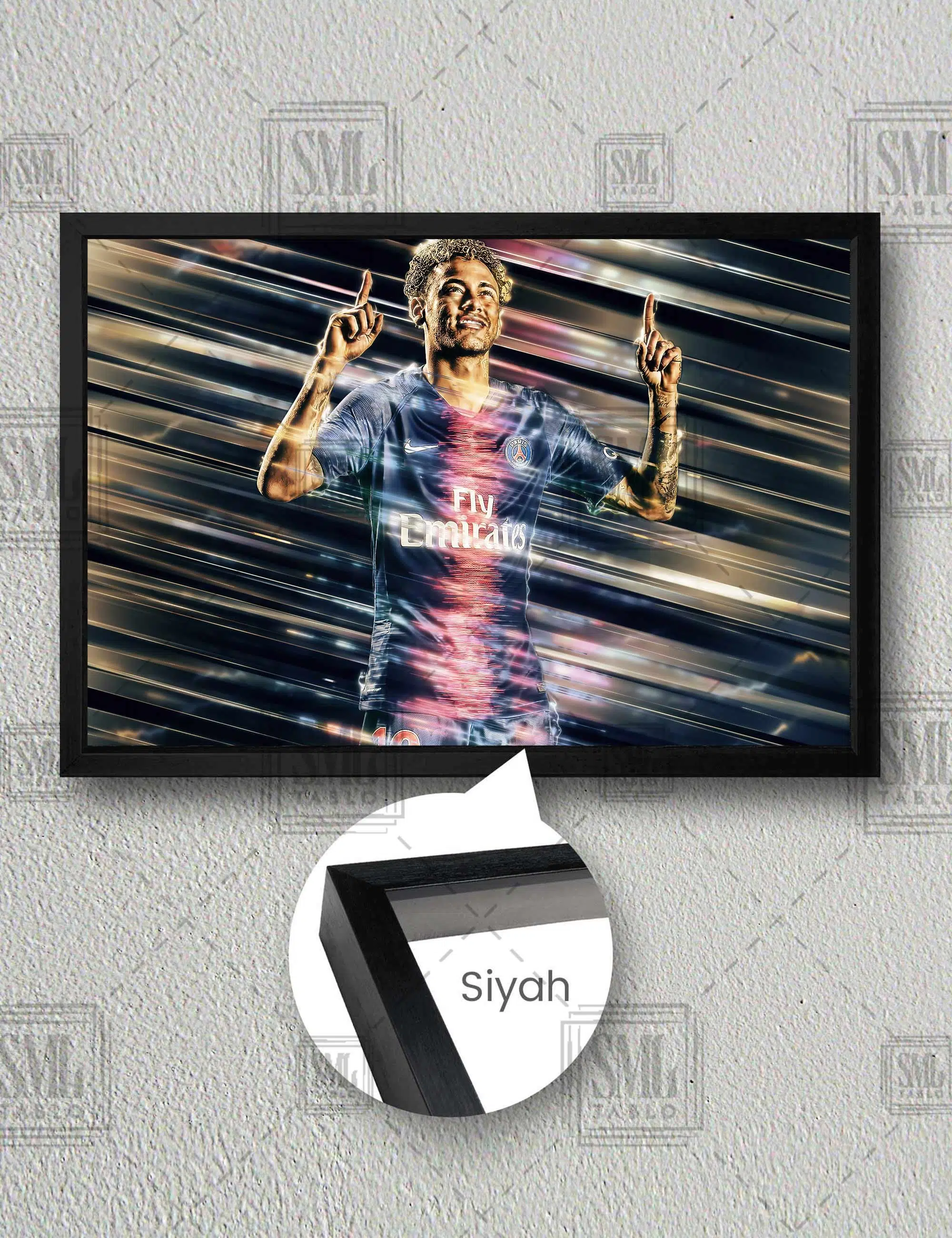Brezilyalı Efsane Futbolcu Neymar Barcelona Yatay Çerçeveli Kanvas Tablo - Siyah