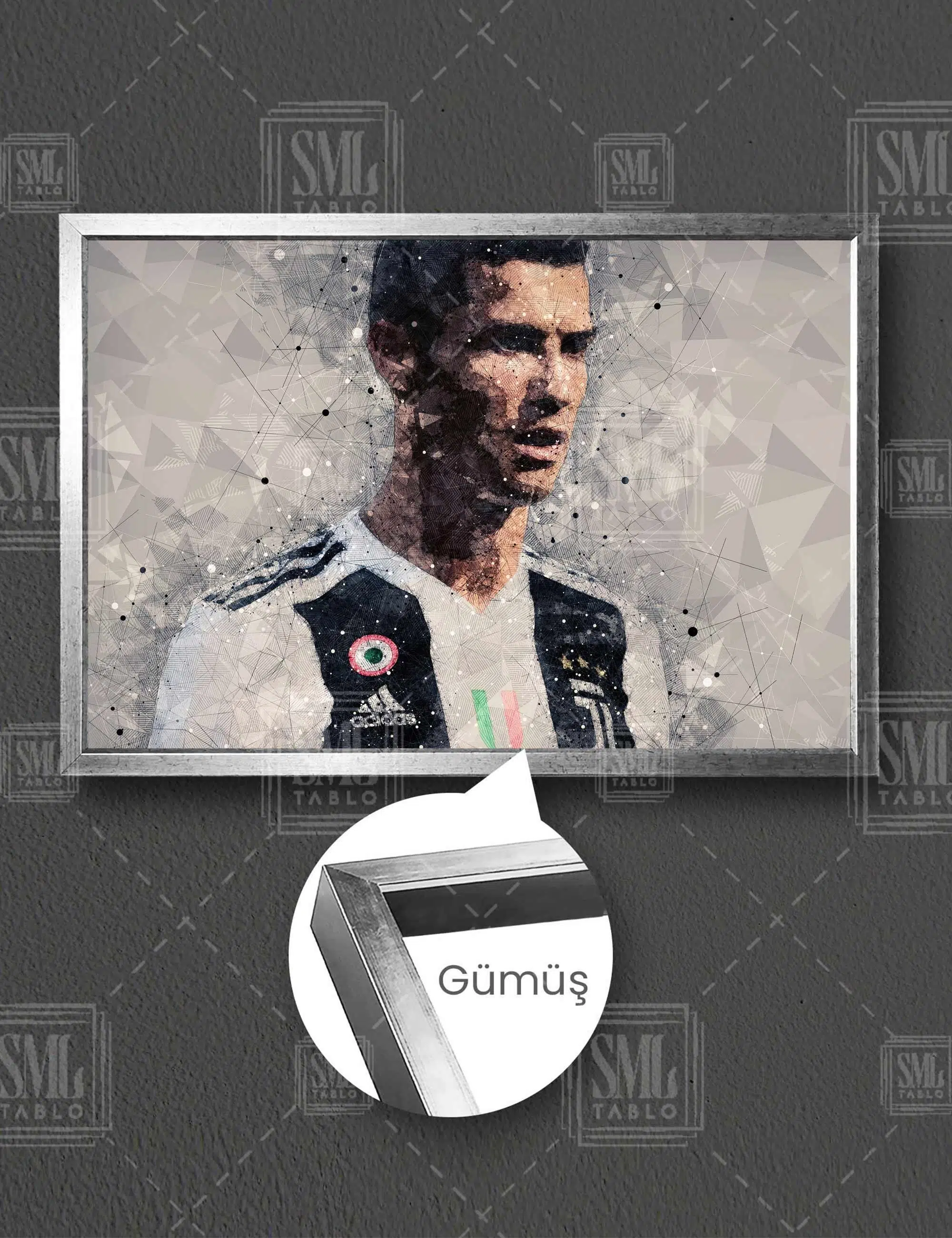 Christiano Ronaldo Efsane Futbolcu En İyi Futbolcu Yatay Çerçeveli Kanvas Tablo - Gümüş
