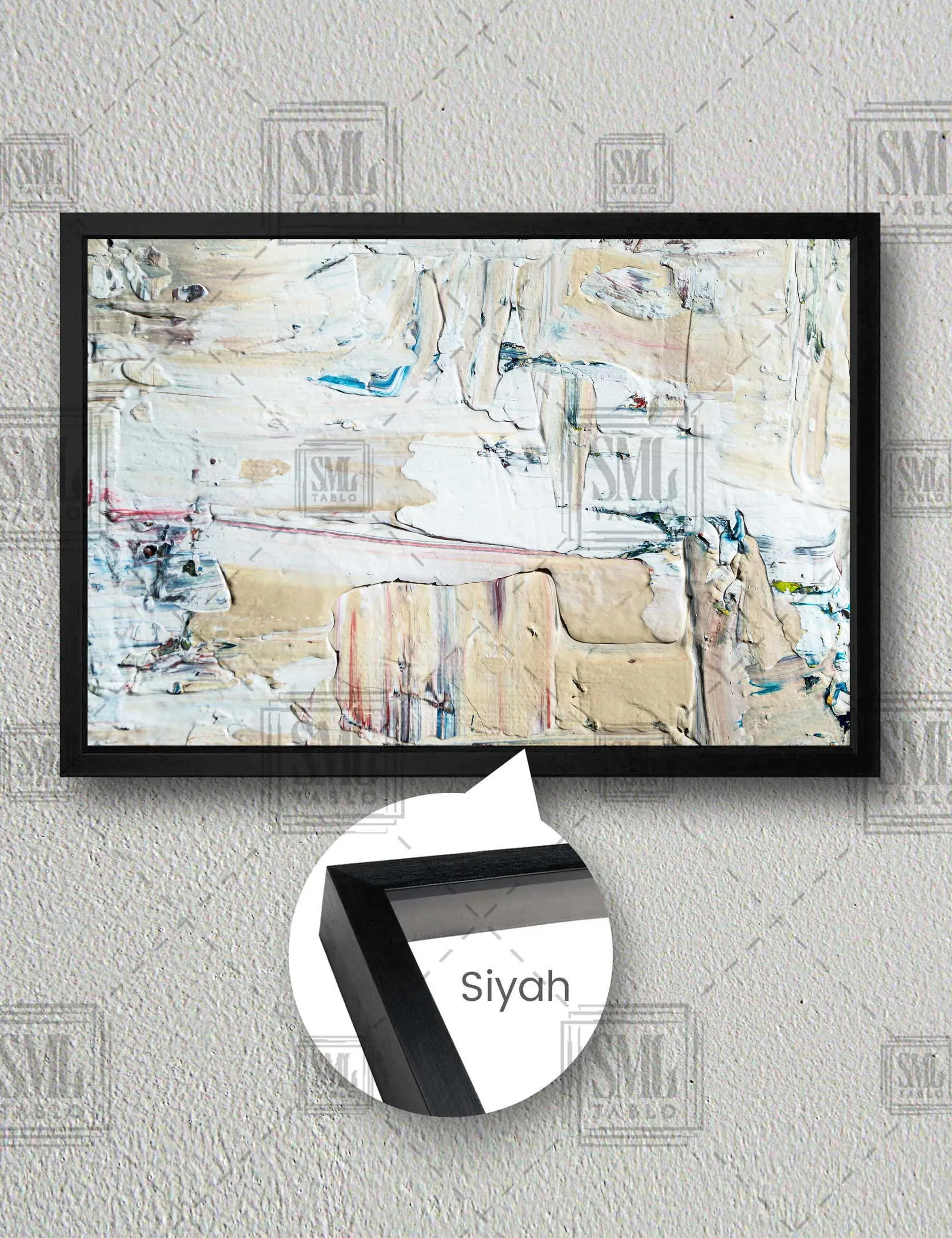 Tuval Üzerinde Boya İzleri Abstract Sanat Yatay Çerçeveli Kanvas Tablo - Siyah