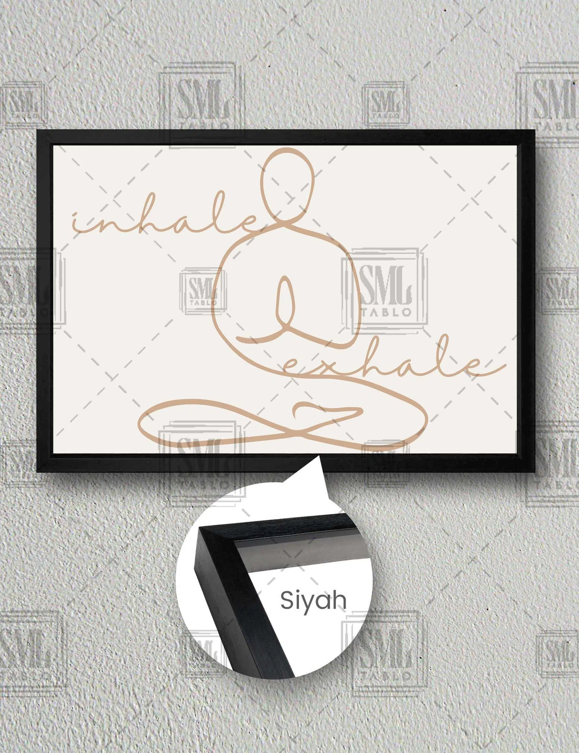 Inhale Exhale Yoga Minimal Yatay Çerçeveli Kanvas Tablo - Siyah