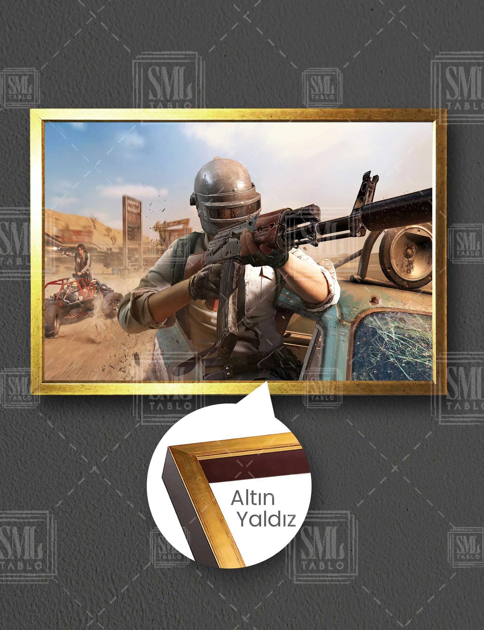Pubg Mobil Online Oyun İki Oyuncu Yatay Çerçeveli Kanvas Tablo