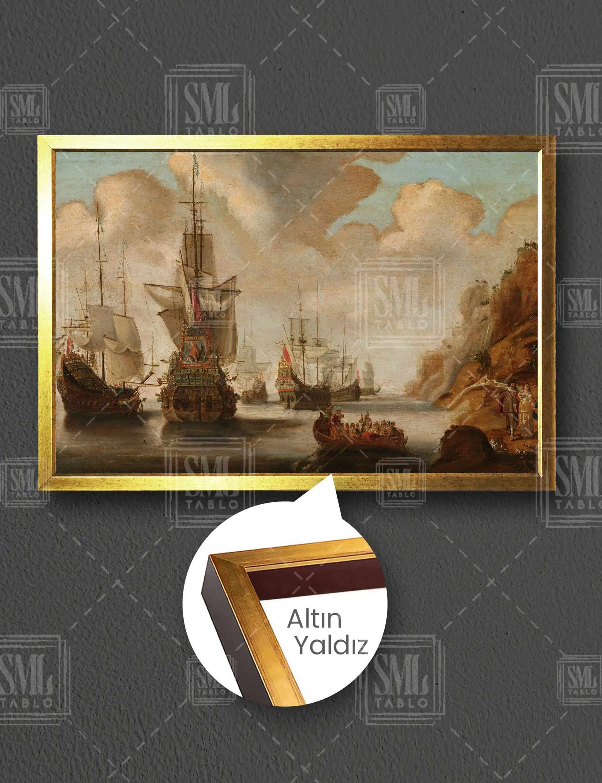 Fransız Filosu Jacop Ressam Adriaensz Bellevois Yatay Çerçeveli Kanvas Tablo