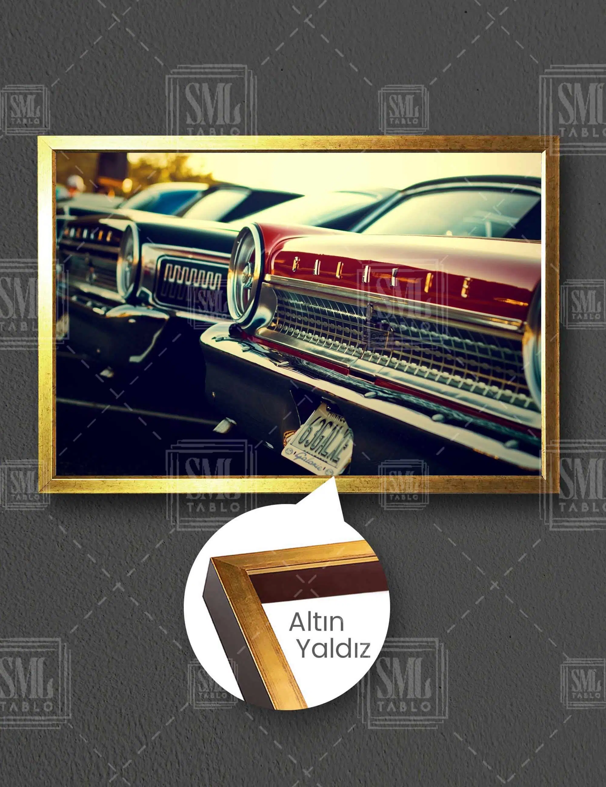 Ford Galaxie 500 Nostalji Antika Araba Efsane Yatay Çerçeveli Kanvas Tablo