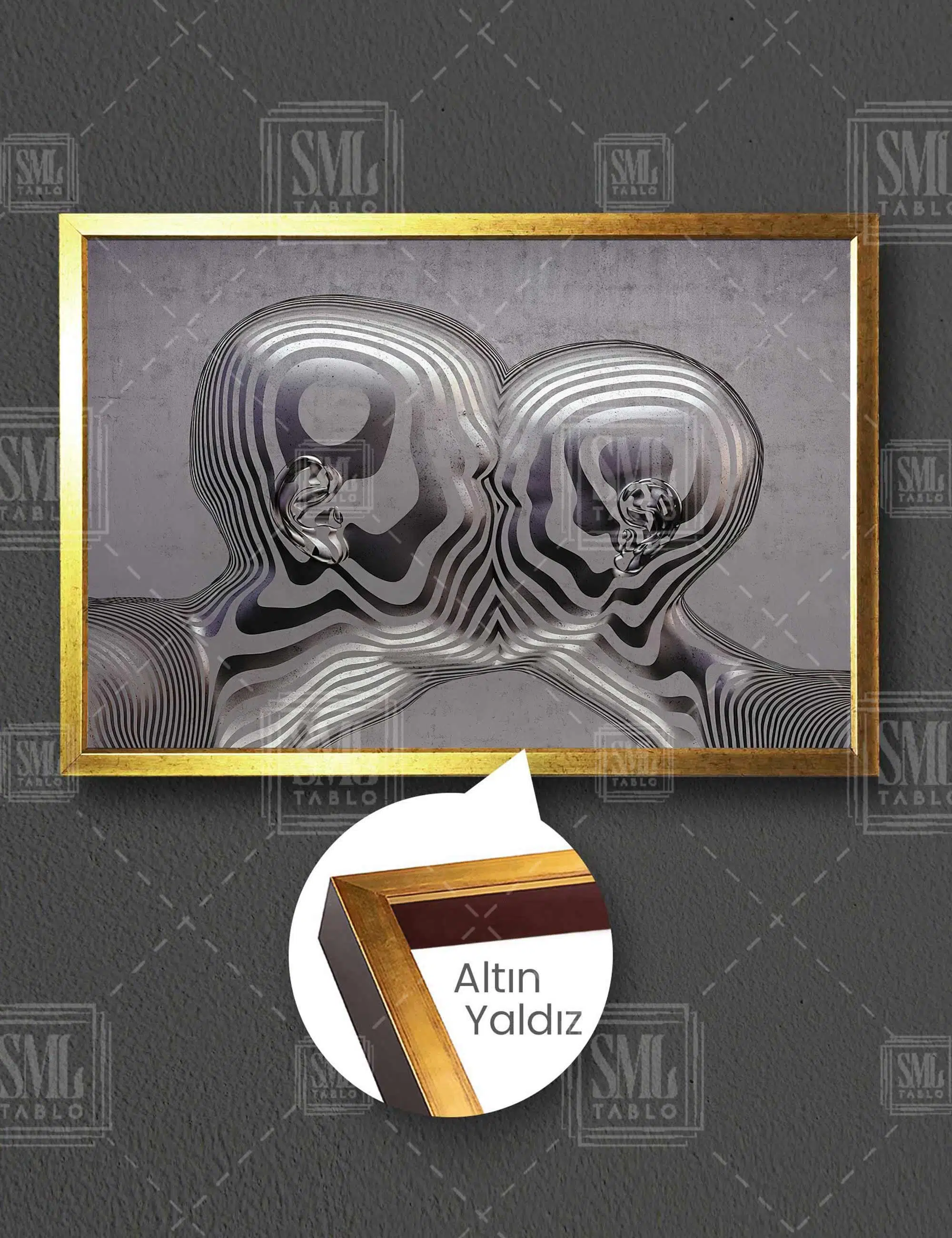 Öpüşen Metal Çift Aşk Love Sürrealizm Yatay Çerçeveli Kanvas Tablo