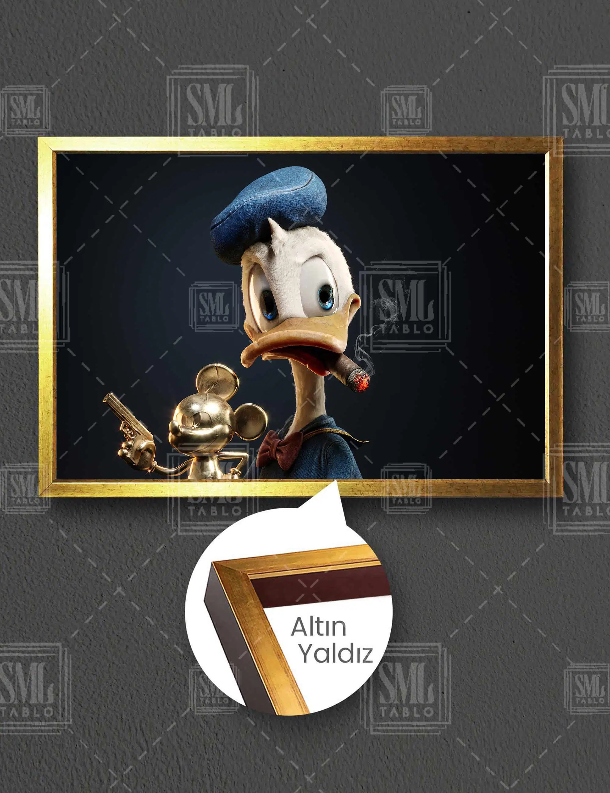 Puro İçen Ördek Donald Duck Varyemez Amca Mafya Yatay Çerçeveli Kanvas Tablo
