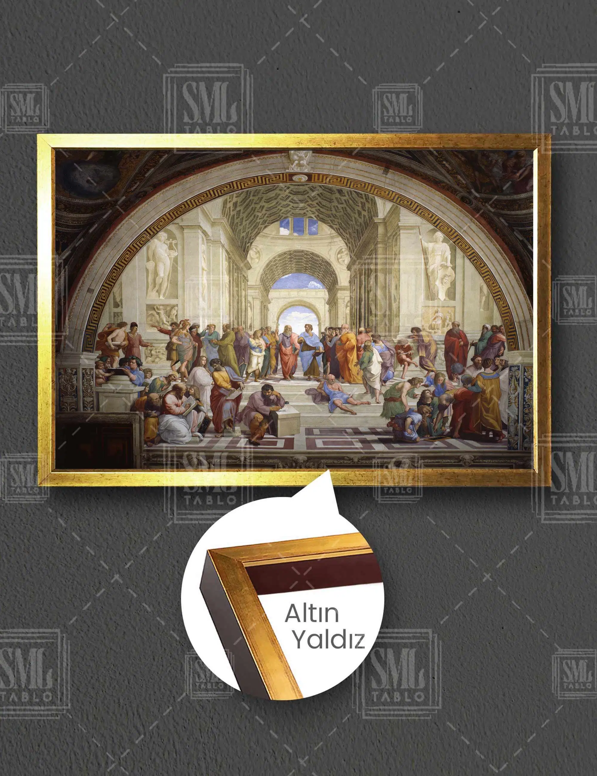 Ressam Raffaello Santi Athina Okulu Yatay Çerçeveli Kanvas Tablo